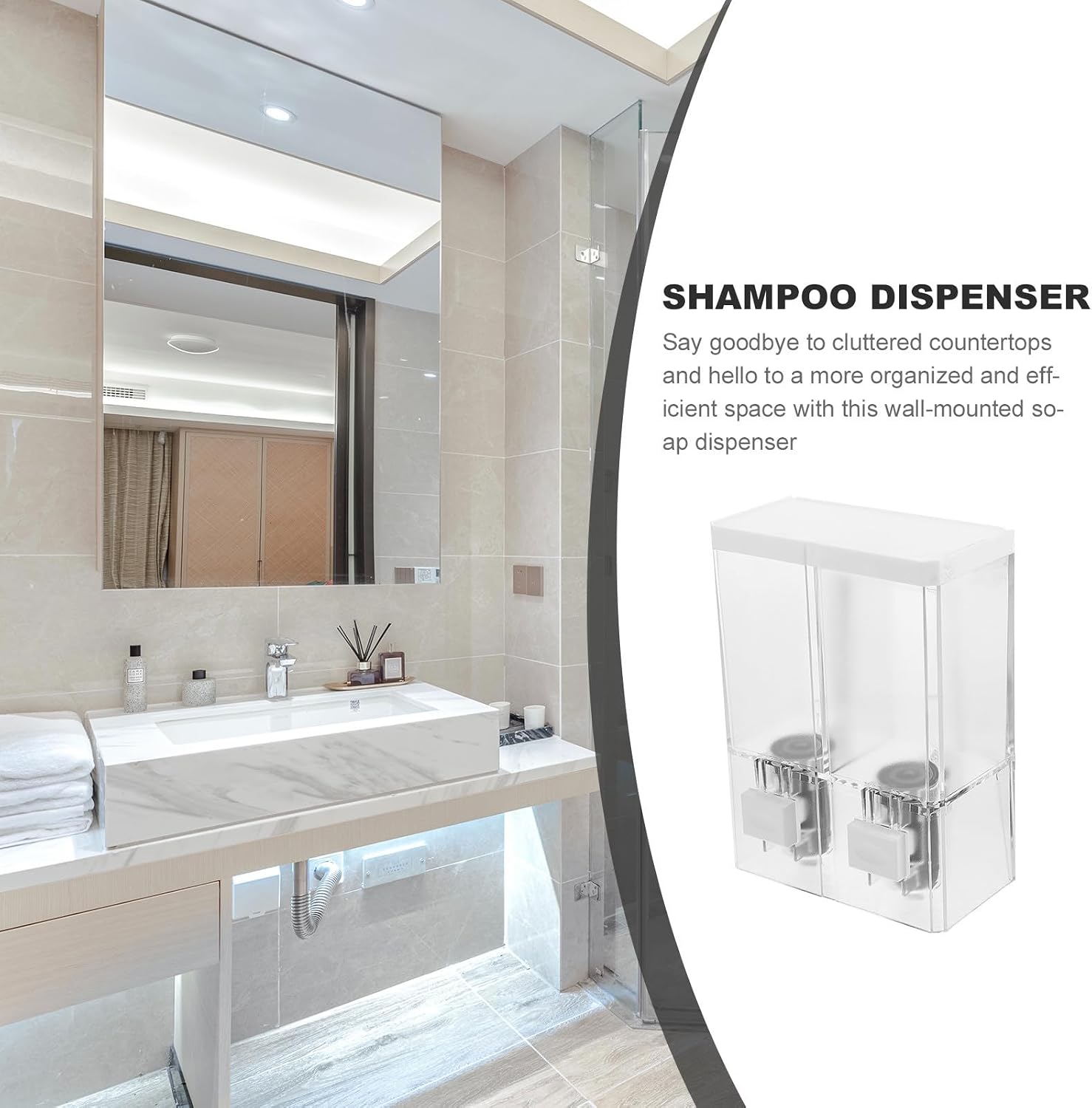 Wall-Mounted Soap Dispenser Pump for Shower with 2 Chambers, Rustproof Liquid Shampoo and Body Wash Bottle Replacement, Kitchen and Bathroom Hands-Free Holder