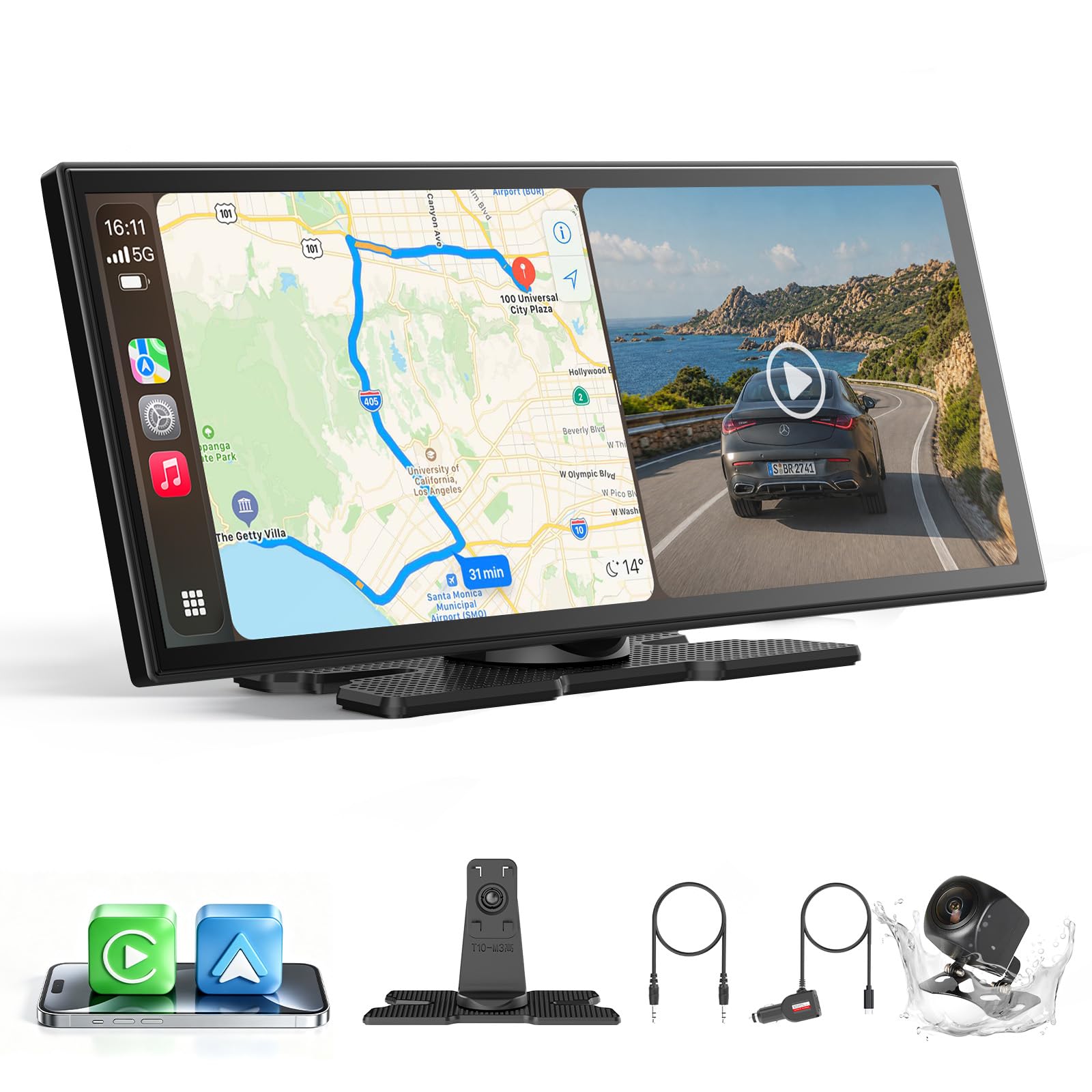 OTTOCAST ScreenFlow 11,4 Zoll kabelloses CarPlay & Android Auto Display | Auto Monitor mit Split-Screen, 1080P Rückfahrkamera, Dual-WLAN & Bluetooth, Netflix/YouTube, Universal für PKW, SUV & LKW