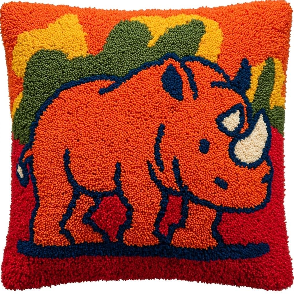 AxiangziK Latch Hook Cushion Kits,Animal Rhinoceros