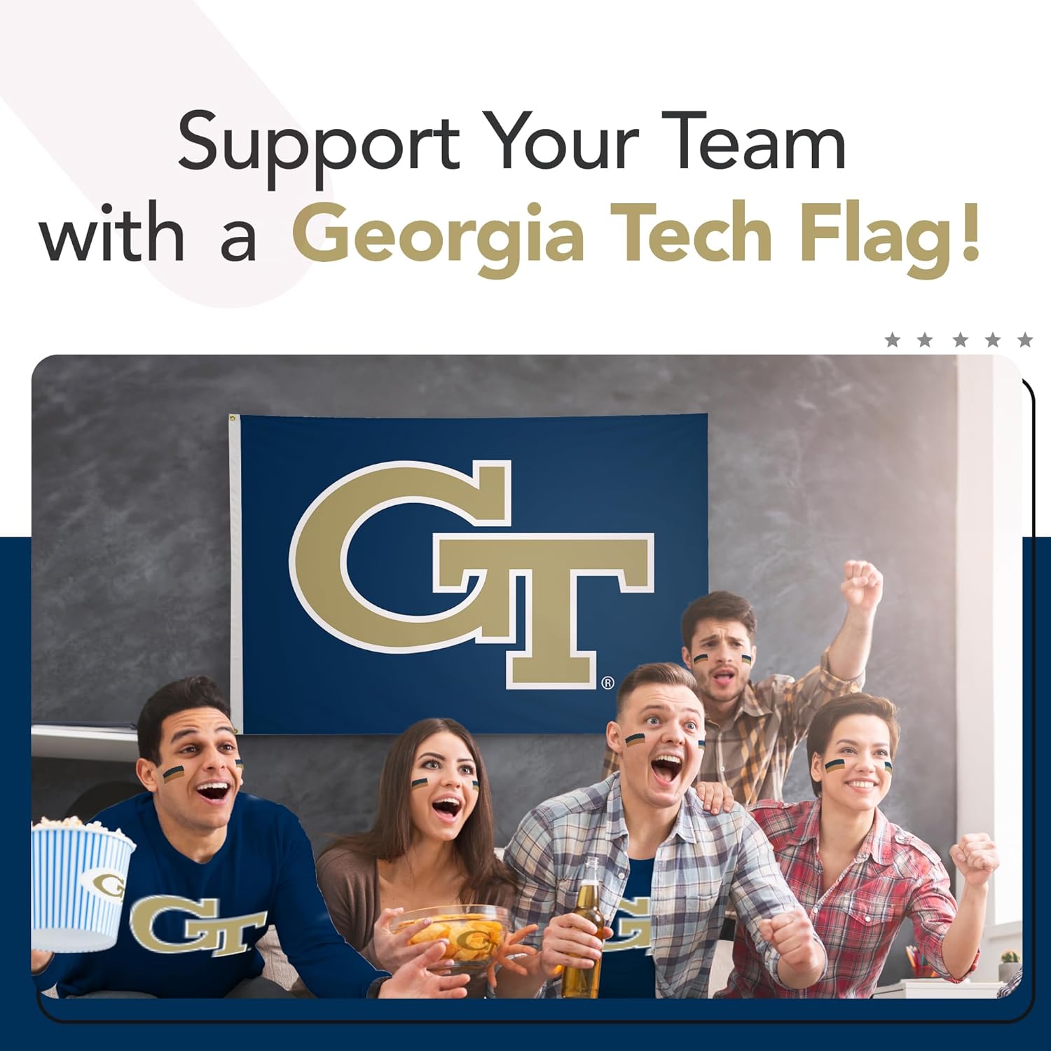 Georgia Tech Yellow Jackets College Sports Printed Flag - NCAA Licensed - Nylon - School Banner (Navy Blue, Gold) (4' x 6')