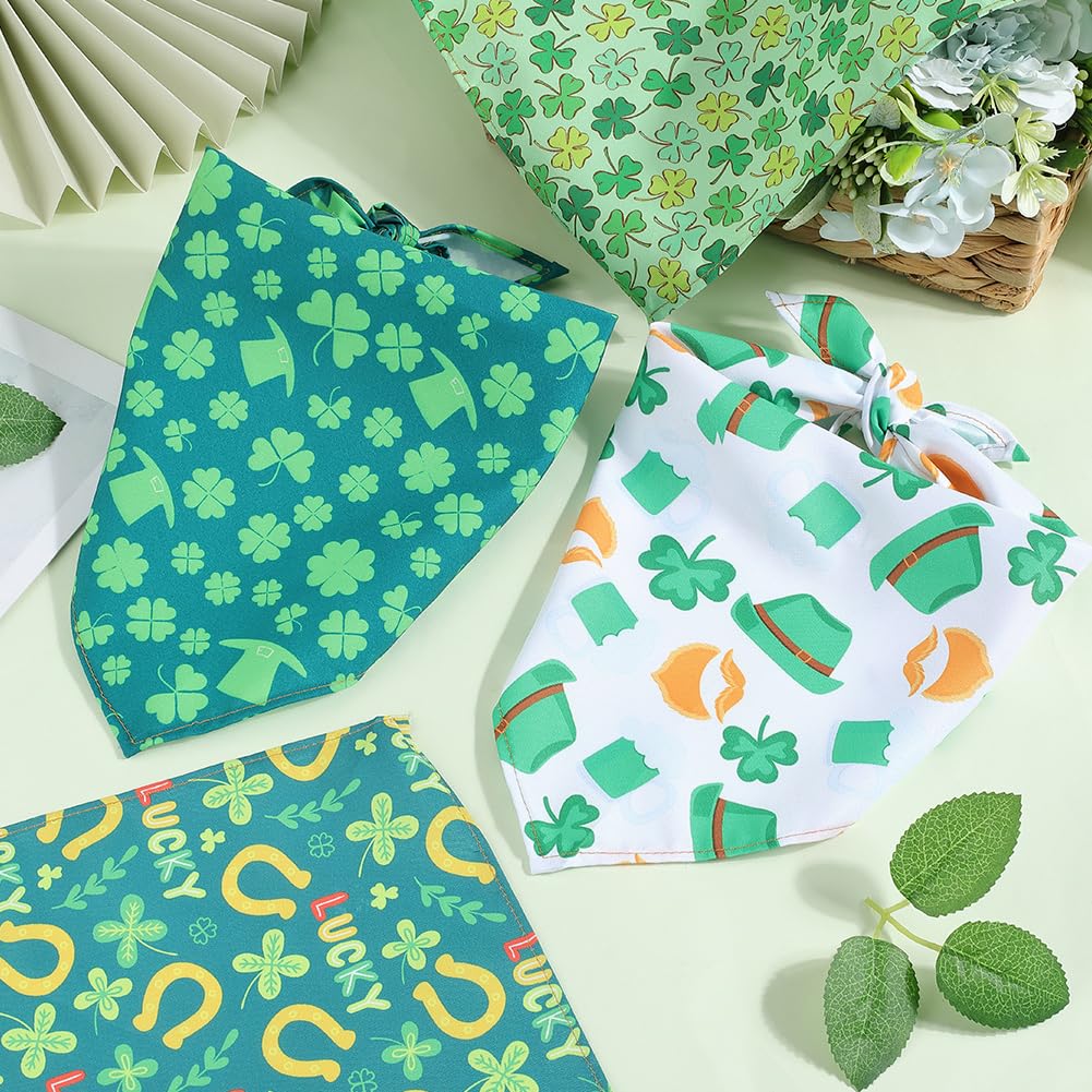 CRASPIRE 4Pcs St Patricks Day Dog Bandana Pet Triangle Scarf Colorful Clover Three Leaf Plant Durable Adjustable Polyester Fabric Holiday Pets Bibs Handkerchiefs for Small Medium Large Dog Pets Decor - Image 3