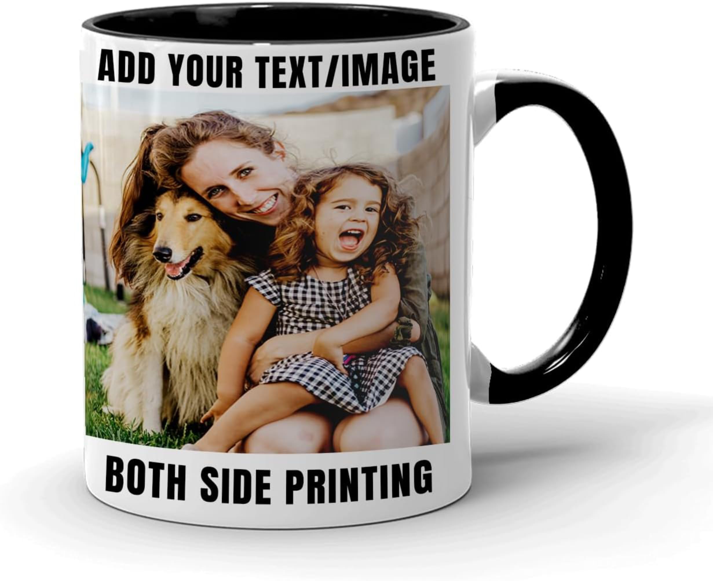 EKAM Personalised Collage Mug, Custom Gift Cup 11oz, Birthday for Mum Dad Friend, Sister Brother Grandparents (Black)