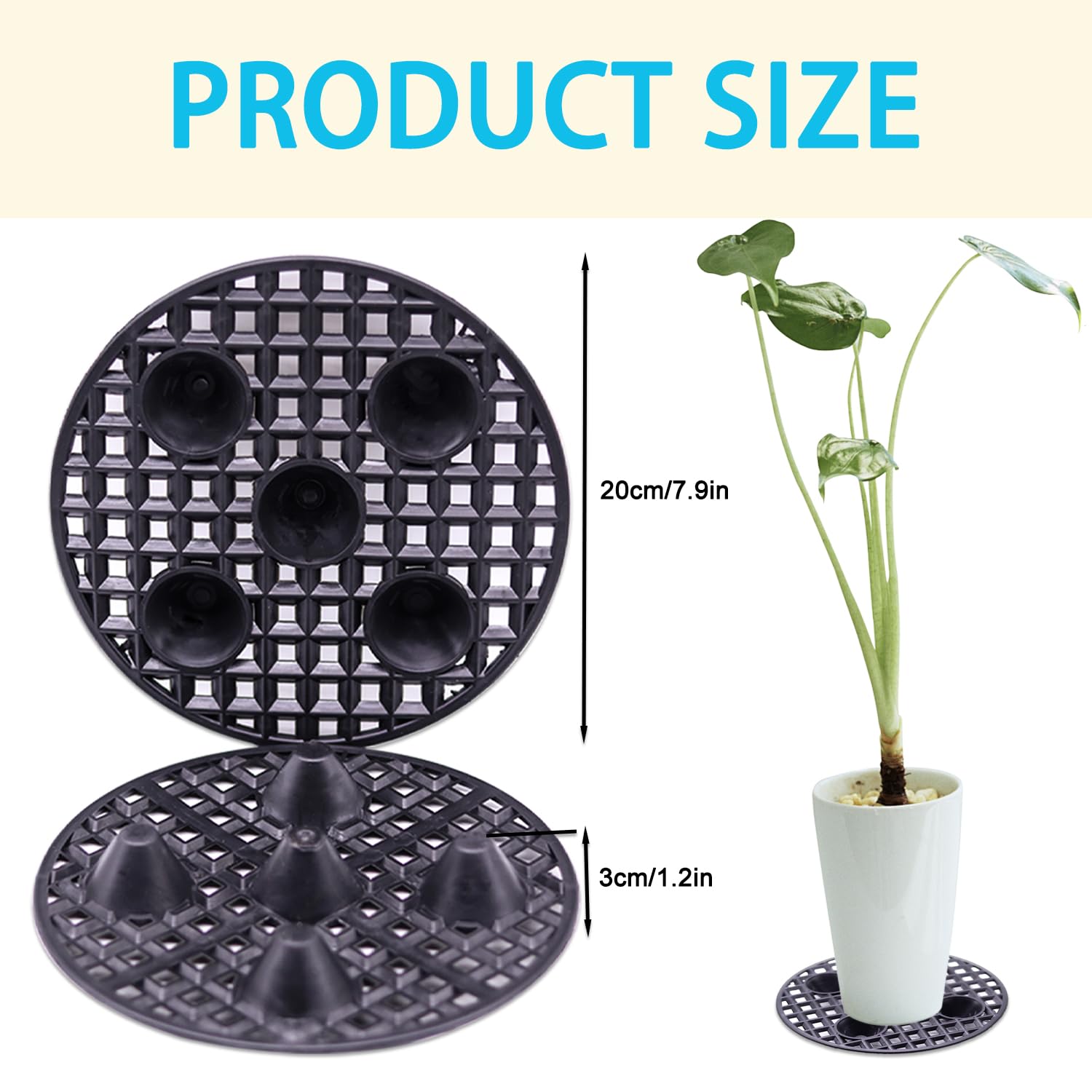 Sottopentola per piante in vaso, 4 pezzi da 30 cm, griglia rotonda per vasi per fiori, in plastica, per balconi e esterni