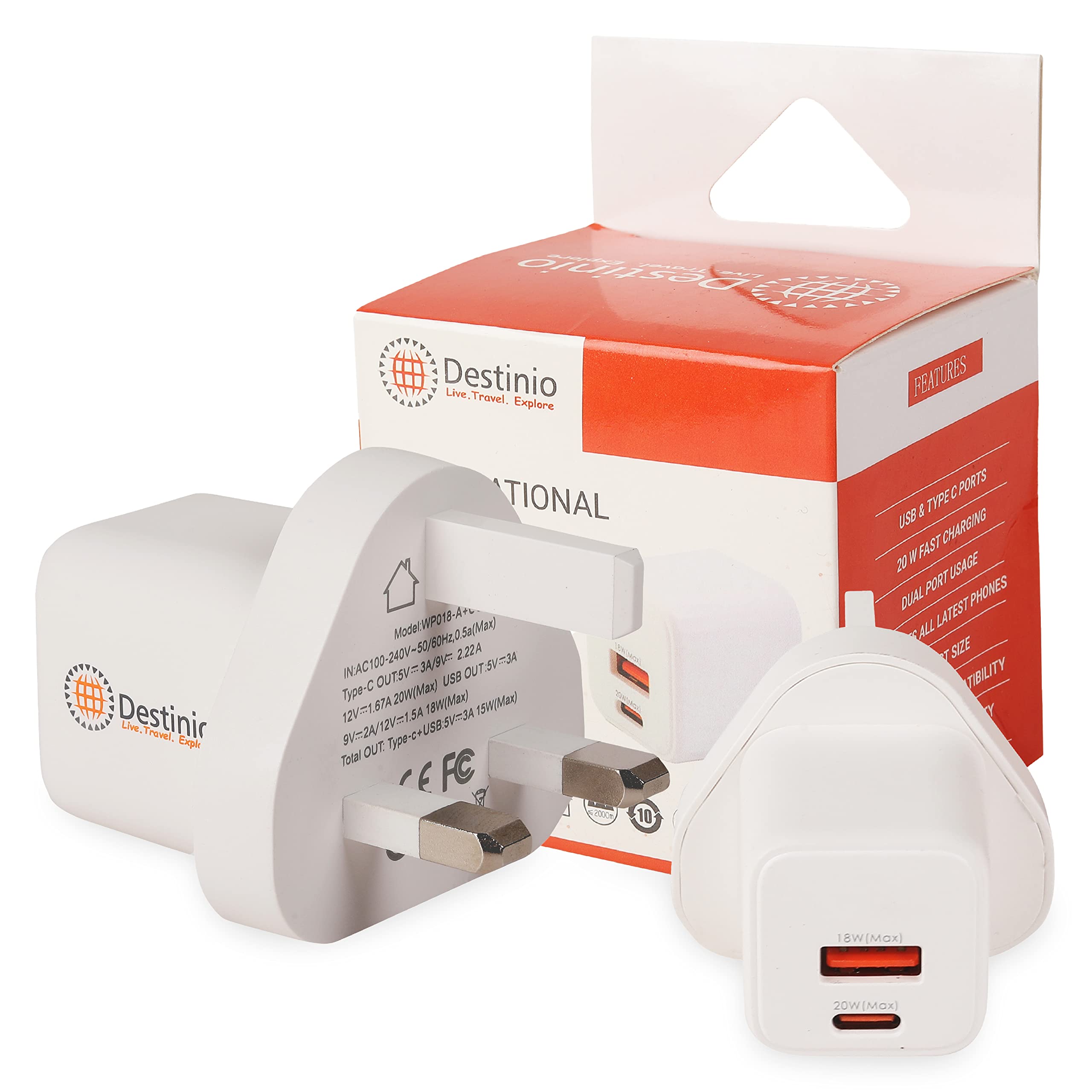 Destinio UK Adapter with C Type Port and 20W Fast Charging USB, Fast Charger Adapter for UK for iPhones and Other Mobile Phones, 1 Piece, White (B0BQ7CTJJQ) Amazon Price History, Amazon Price Tracker
