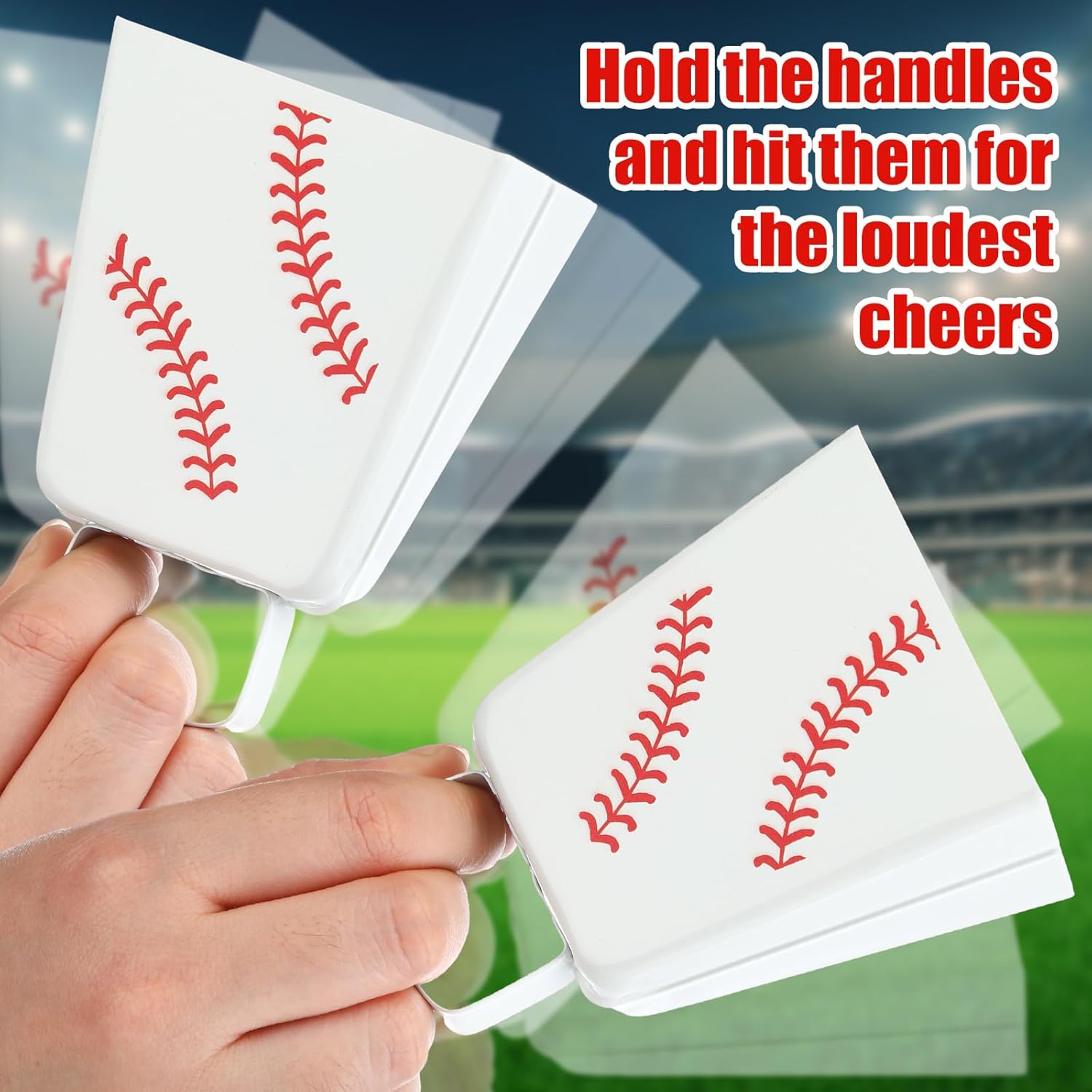 Boao 12 Pcs Baseball Cowbells Bulk 4 Inch Metal Cowbells with Handle Novelty Cow Bells Noise Makers Loud Bell Hand Percussion for Sporting Events Games Spirit Accessories (Baseball, White)
