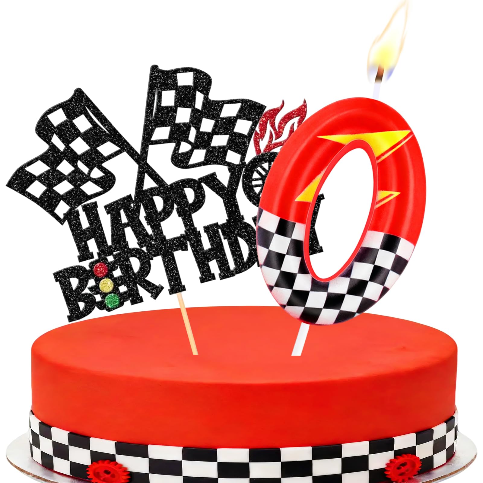 Racing Cars Themed Number Candles, Cake Candles with Greeting Card for Birthday Party Wedding Anniversary Celebrations(0 Candle,Sparkle)