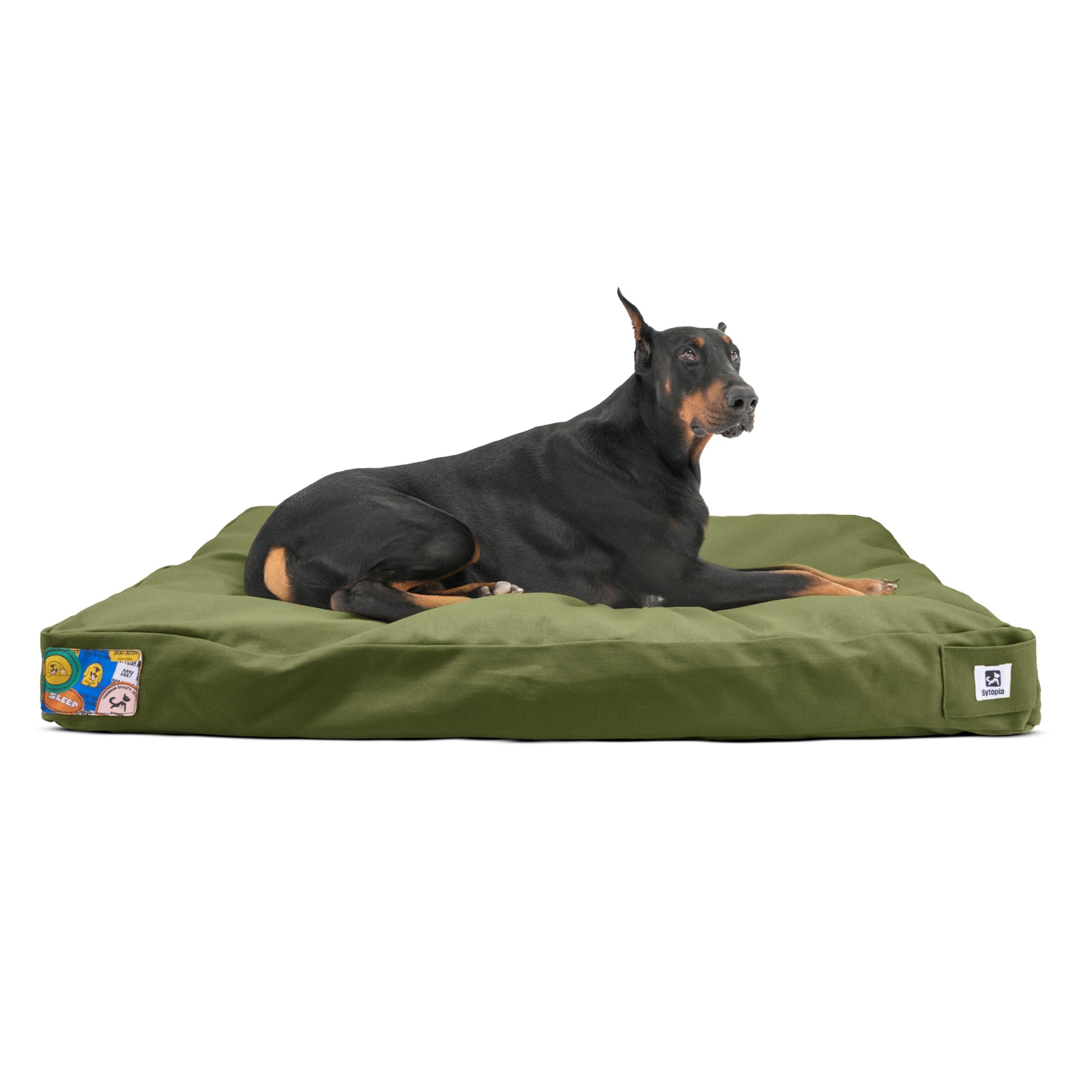 Sytopia 42 Inch Chew Proof Dog Bed, Indestructible Canvas Pet Bed XL, Waterproof Washable Removable Cover, Extra Large Dog for Indoor Outdoor Crate Use, Patio Pet Pad, Green