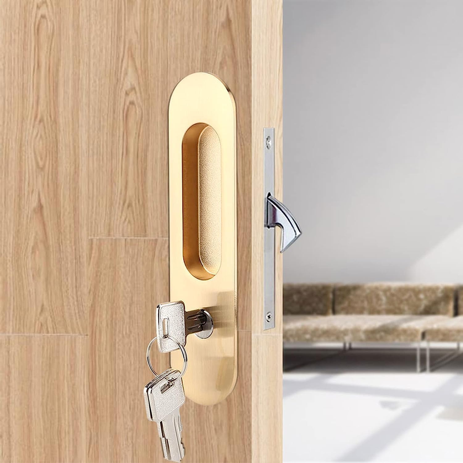 Zamek drzwiowy z dźwignią zatrzaskową, Zamek do drzwi kieszeniowych z kluczem, zamek składanych, uchwyt zamka przesuwnych Kradzież akcesoriów meblowych drewna stodołowego