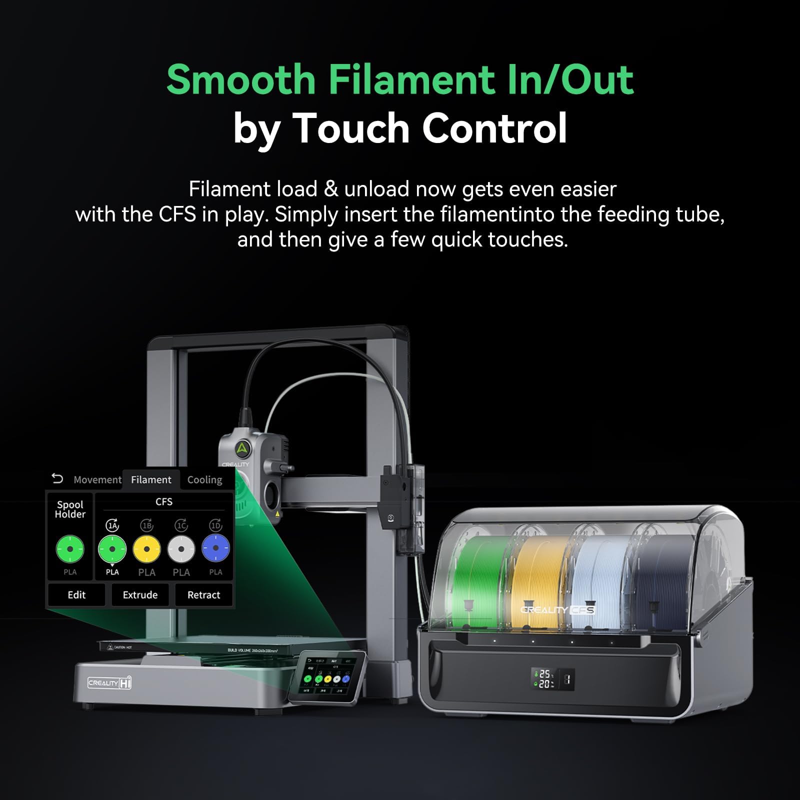 Creality Hi Combo 3D-Drucker, mit 16-Farben CFS, 500 mm/s Hochgeschwindigkeit, 260×260×300 mm Bauraum, Auto-Leveling, FOC Servo, 12.000 mm/s², RFID-Scanner & Filamenterkennung