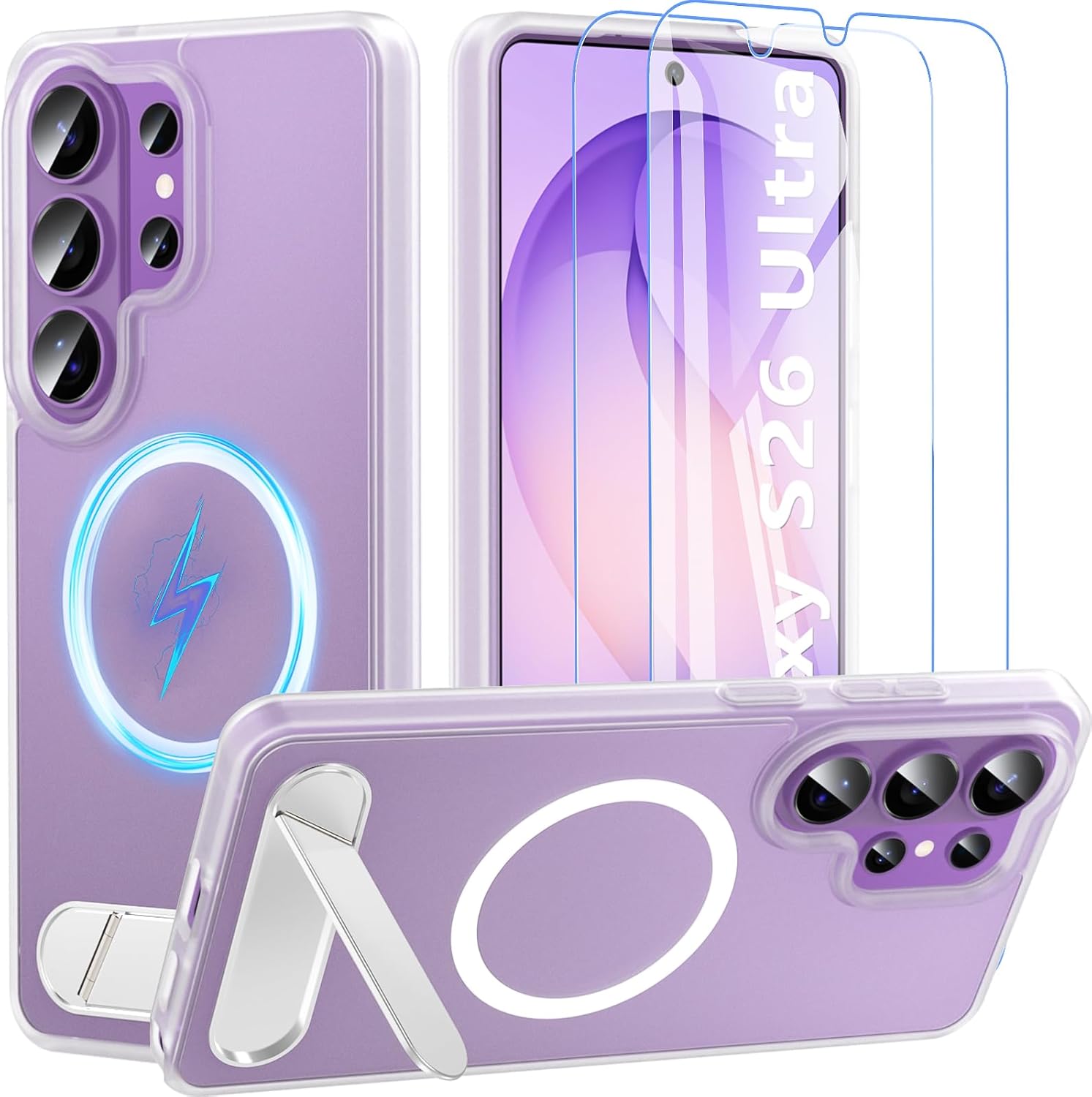 OWKEY for Samsung Galaxy S26 Ultra 6.9" with Invisible Kickstand Compatible with MagSafe [2PCS Tempered Glass ], Magnetic Shockproof Translucent Cover Phone Case for Samsung Galaxy S26 Ultra 5G,Clear