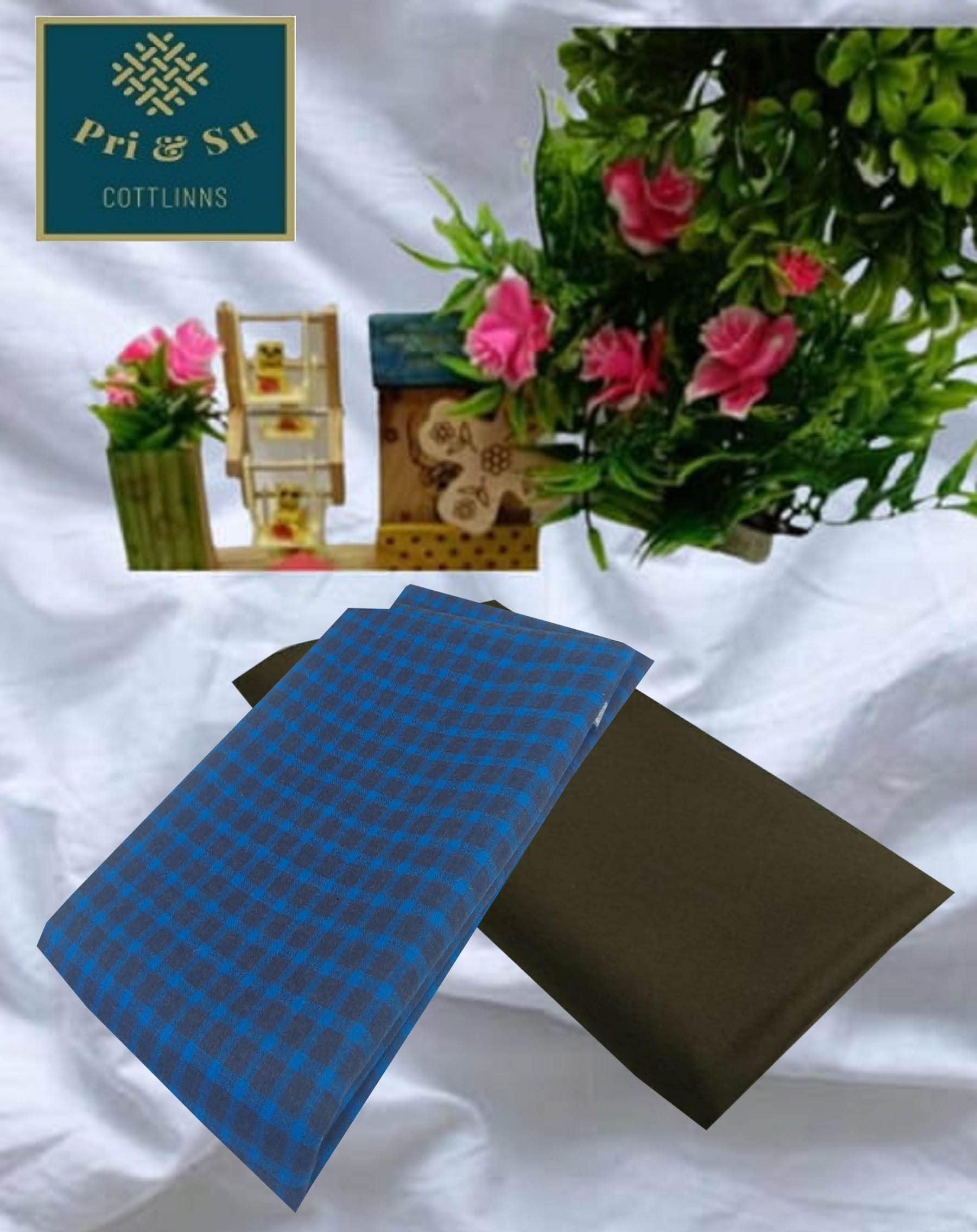 Pri & Su CottLinns Combo of Cotton Checkered 100001 & **Lycra Blend Trouser (Black Blue - Brown 1)-picture-15