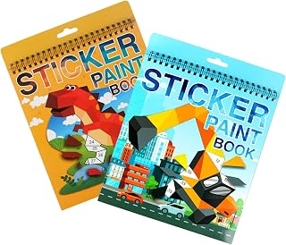 Sticker by Number for Kids Ages 4-8, 8-10 Dinosaurs and Vehicles Paint Sticker Book for Boys Girls Birthday Party Favors Road Plane Travel Activities Toys (Vehicles + Dinosaurs)