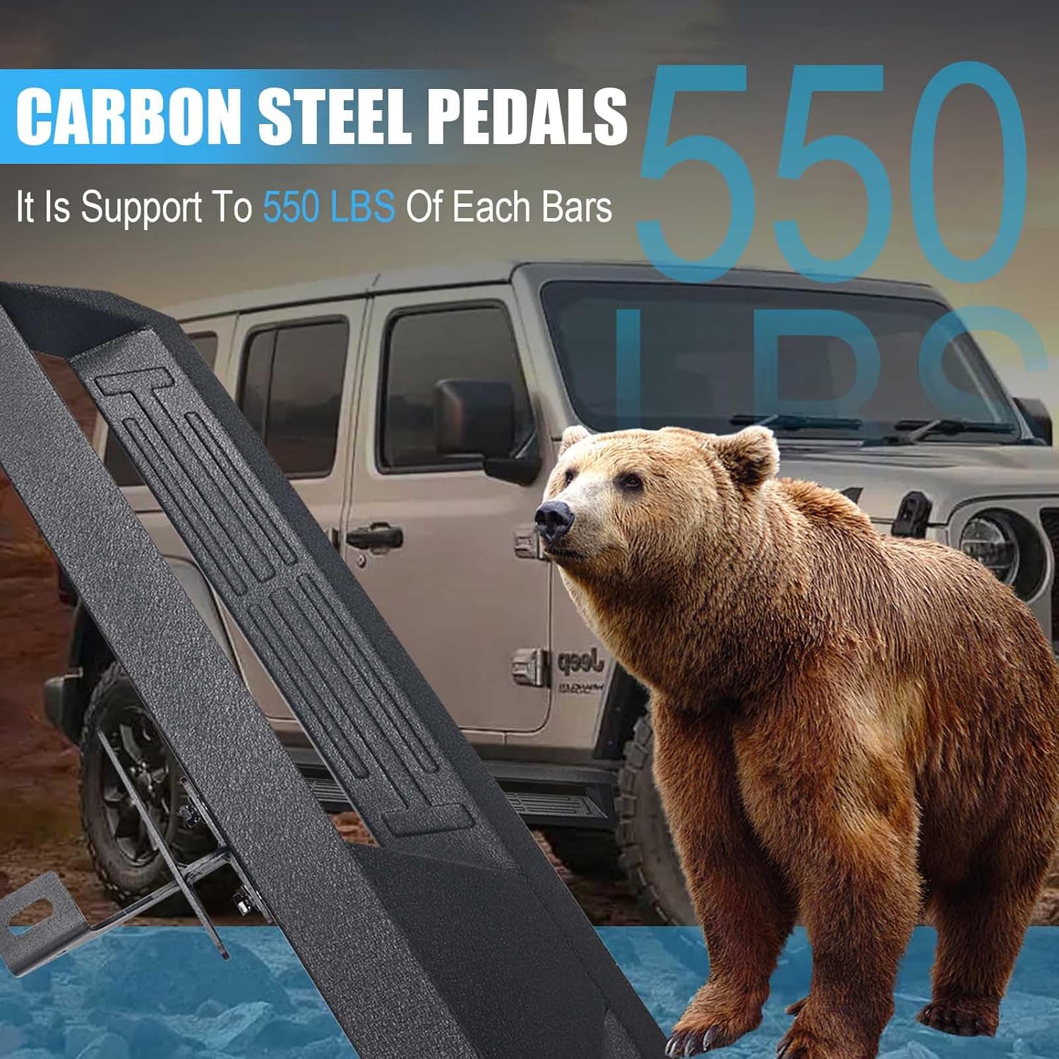 Running Boards 12 Inch Off-Road Side Steps Compatible with 2018-2022 JL Running Boards 4 Doors Carbon Steel Side Steps Bars - 2Pack