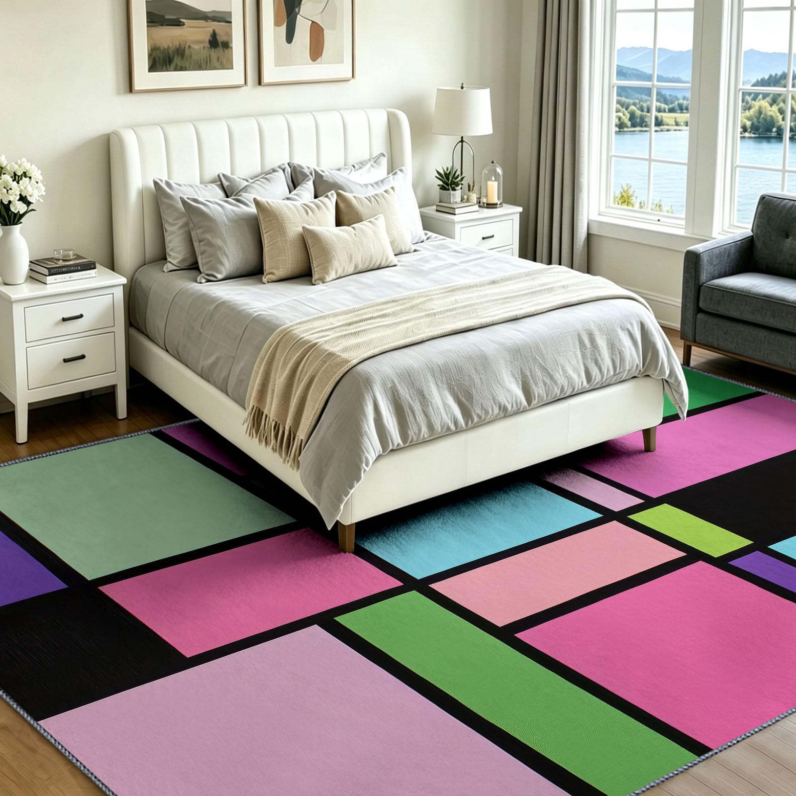Alfombra de pelo Ras Salón Moderna Chic Suave Moqueta Dormitorio 120 x 180