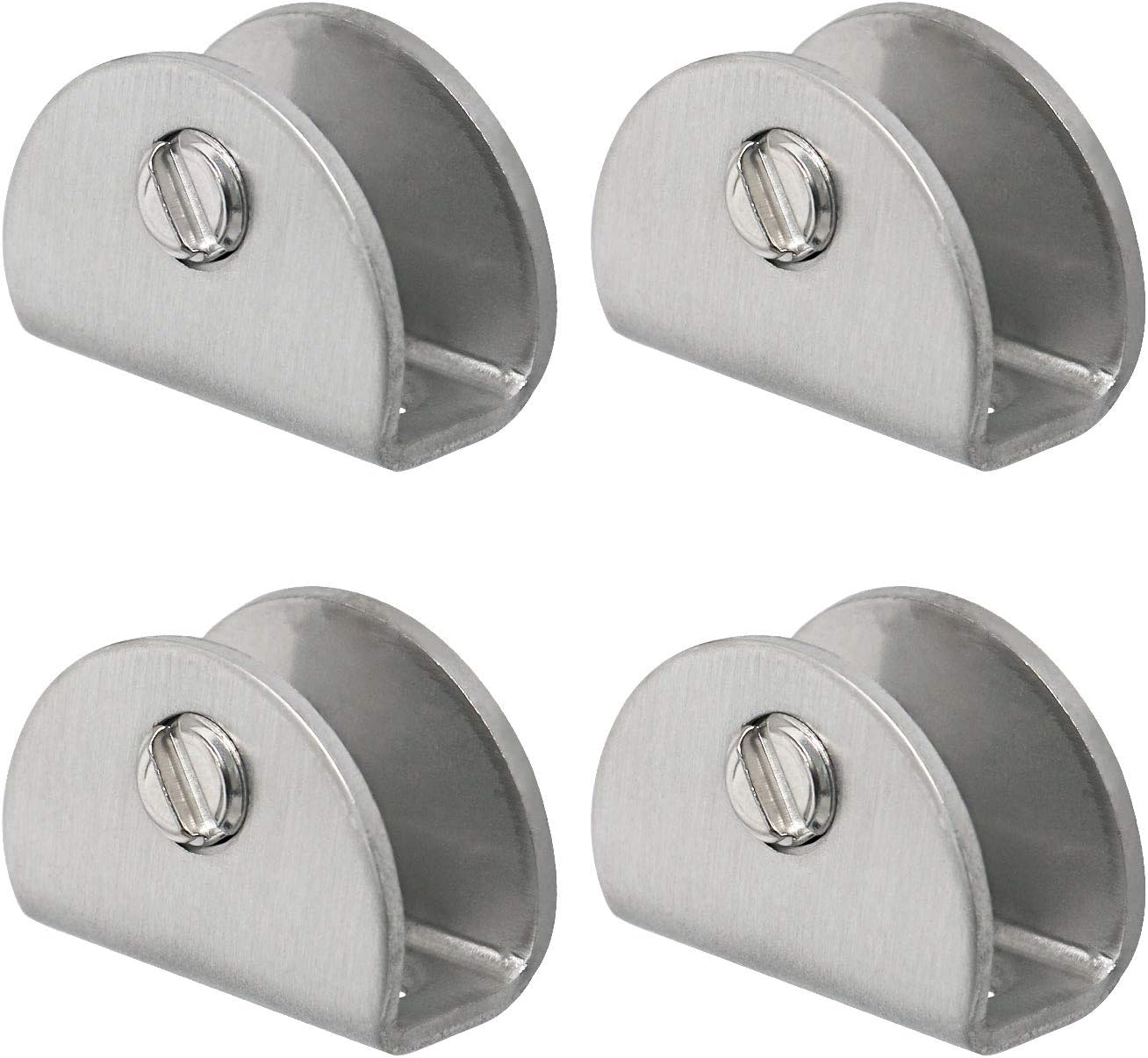 Glass Shelf Bracket, Adjustable Glass Clips Glass Clamp Brackets, Brushed Finish Flat Surface Stainless Steel, for 6~8mm / 0.23~0.31 Thickness Wooden/Acrylic/Glass Shelf, 4 Pcs (Semicircle)
