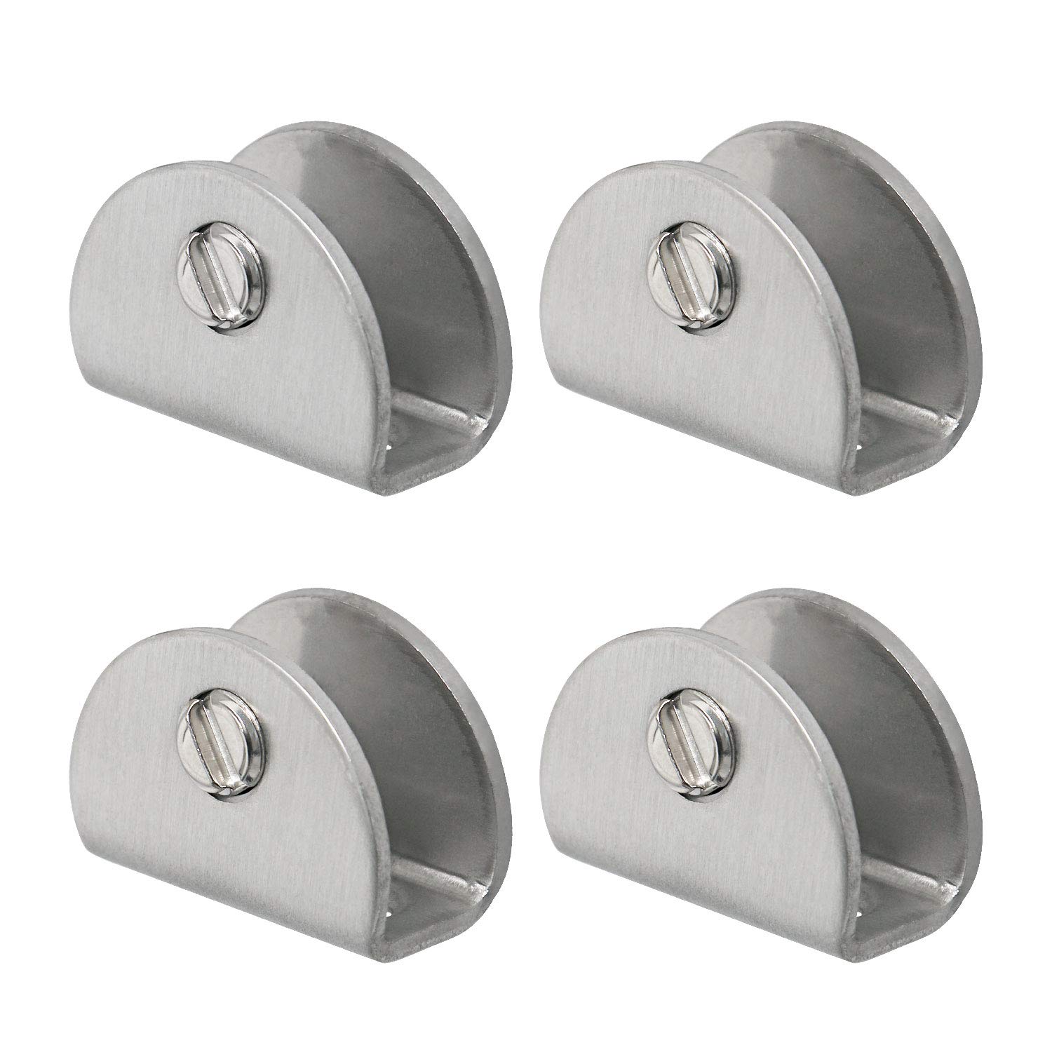 Aopin Half Round Glass Clip Clamp Adjustable, Glass Clamps for Glass Thickness 6~8MM / 0.23~0.31 inch Glass, Stainless Steel 304 Bracket Holder Brushed for Securing Tempered Glass of Balustrade 4PCS