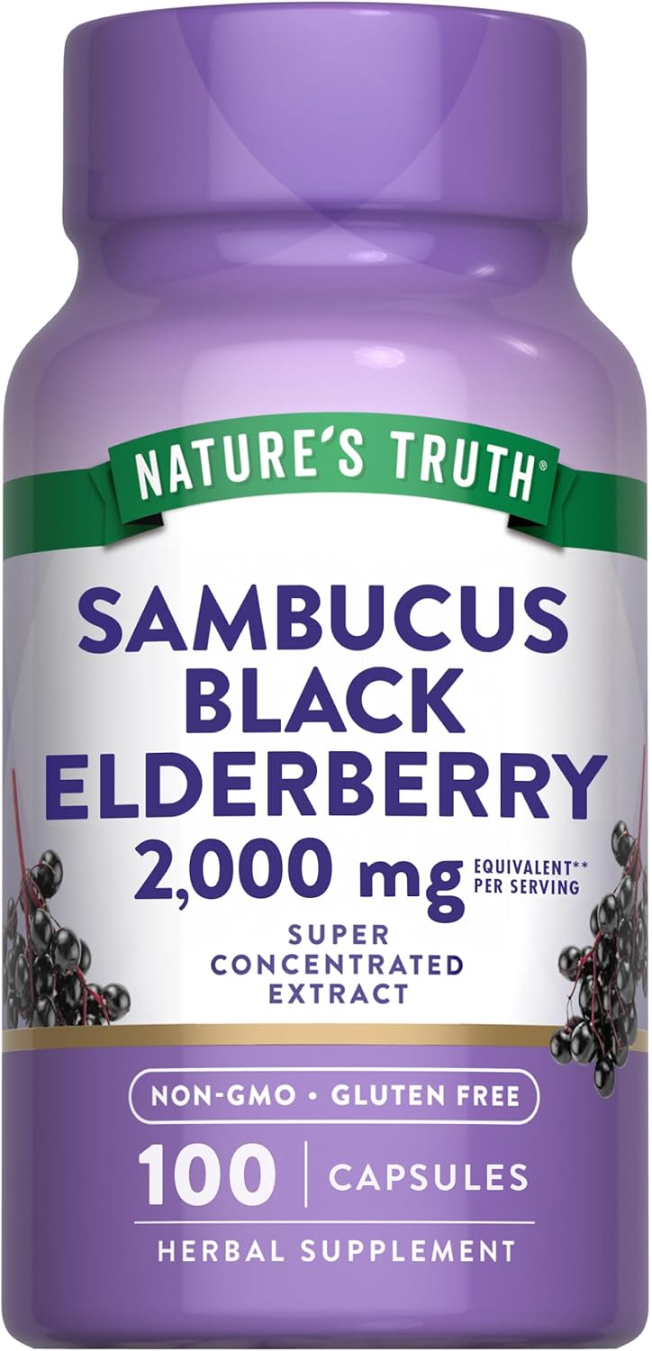 Nature’s Truth Black Elderberry Capsules | 100 Count | Super Concentrated Sambucus Extract | Non-GMO and Gluten Free Supplement