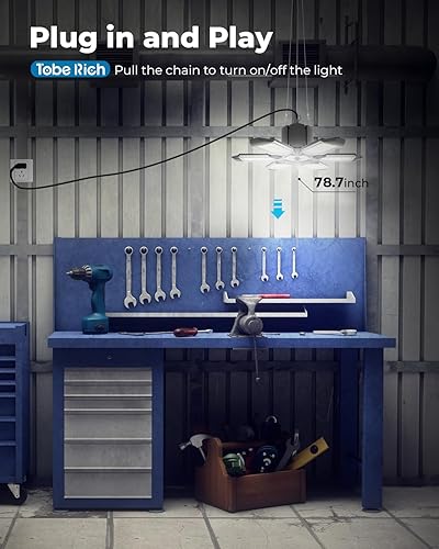 Miniatura 3 de Paquete de 4 luces de garaje enchufables, 180W 18000LM Linkable LED con tira de tracción y cable de alimentación de 9.84 pies, luces de trabajo de