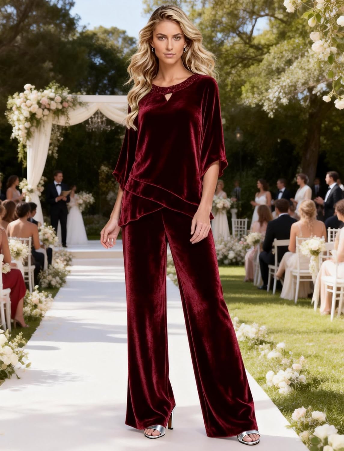 2 Pieces Velvet Mother of The Bride Pant Suits with Half Sleeves Formal Grandmother Pantsuit for Wedding - Image 5