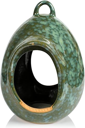 Byer of Maine Comedero para pájaros para exteriores, fácil de rellenar, gres porcelánico de alta cocción con esmalte brillante, 2 libras, verde