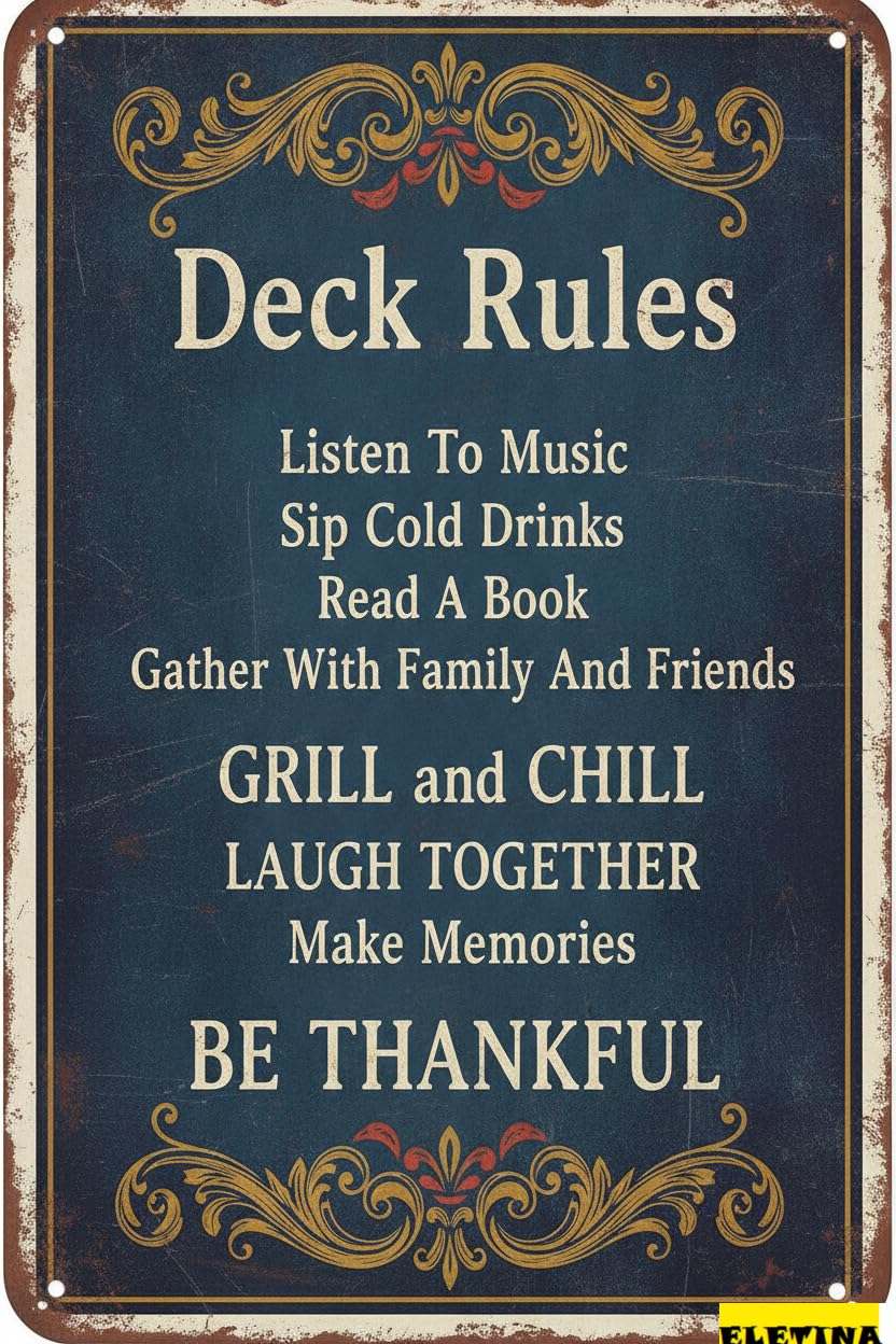 Tin Sign for Man Cave Deck Rules Metal Tin Pool Bar Terrace House Wall Decor Backyard Decor 8x12 Inch Private Property Decorative
