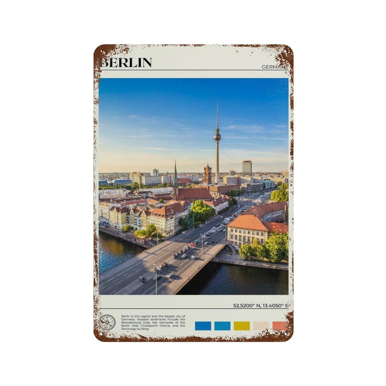 xiaoxiaoshen Real Photo Berlin Decor Germany Wall Decor Art Metal Tin Poster Modern Home Decor Art Home Bar Shop Decorations Vintage Sign 30x20cm