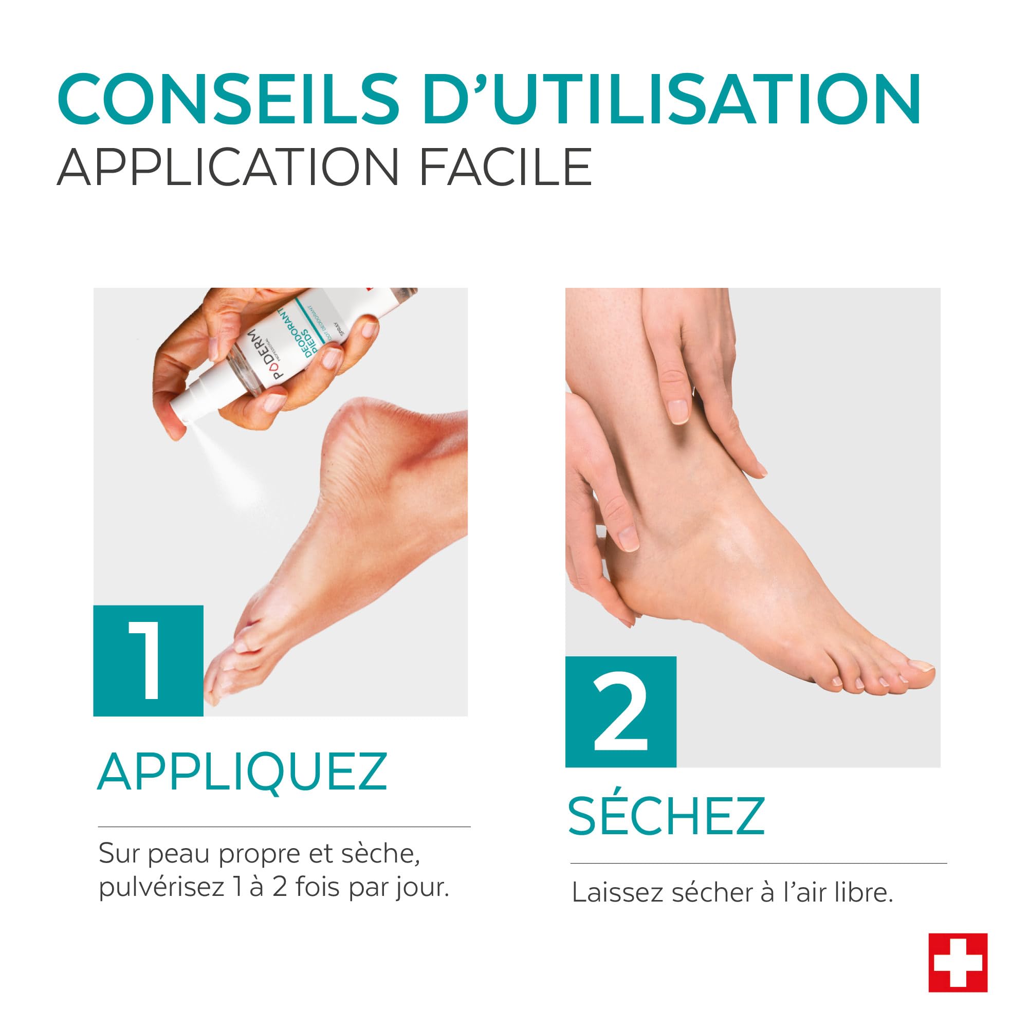 PODERM Spray Désodorisant Anti Odeur - 50 ML | Tea Tree, Menthe et Citron | Régule la Transpiration pour un Effet Frais | Soin Professionnel Pied | Facile & Rapide | Créé par une Podologue en Suisse