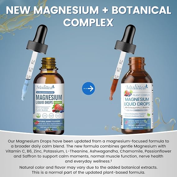 Magnesium Glycinate Liquid Drops with L-Theanine, Ashwagandha & Saffron | Herbal Sleep & Calm Support with Chamomile, Passionflower - Relaxation, Mood & Nerve Support - Sugar Free - 1 Pack