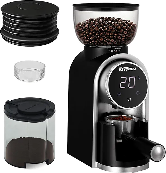 KITfanz Electric Conical Burr Coffee Bean Grinder with 25 Precise Settings, Touchscreen Adjustable Electric Burr Mill with LED Screen & Anti-static Device, Organ-Style Powder Blower