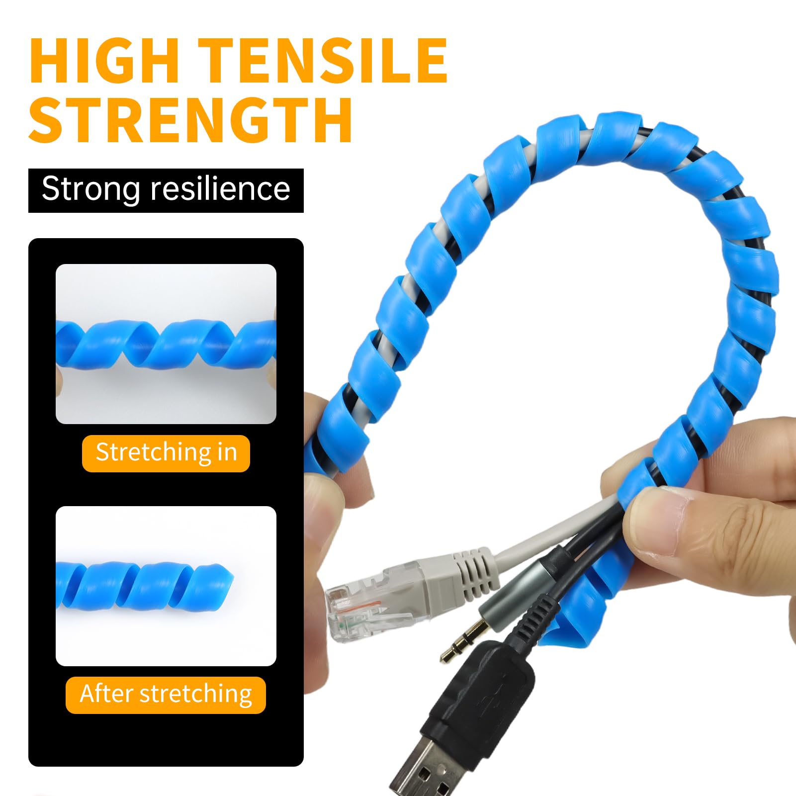 Avvolgicavo a spirale, 5 m, 10 m, copertura per cavi, flessibile a spirale, per evitare che il gatto mastichi i cavi (blu, 8 mm - 5 m)