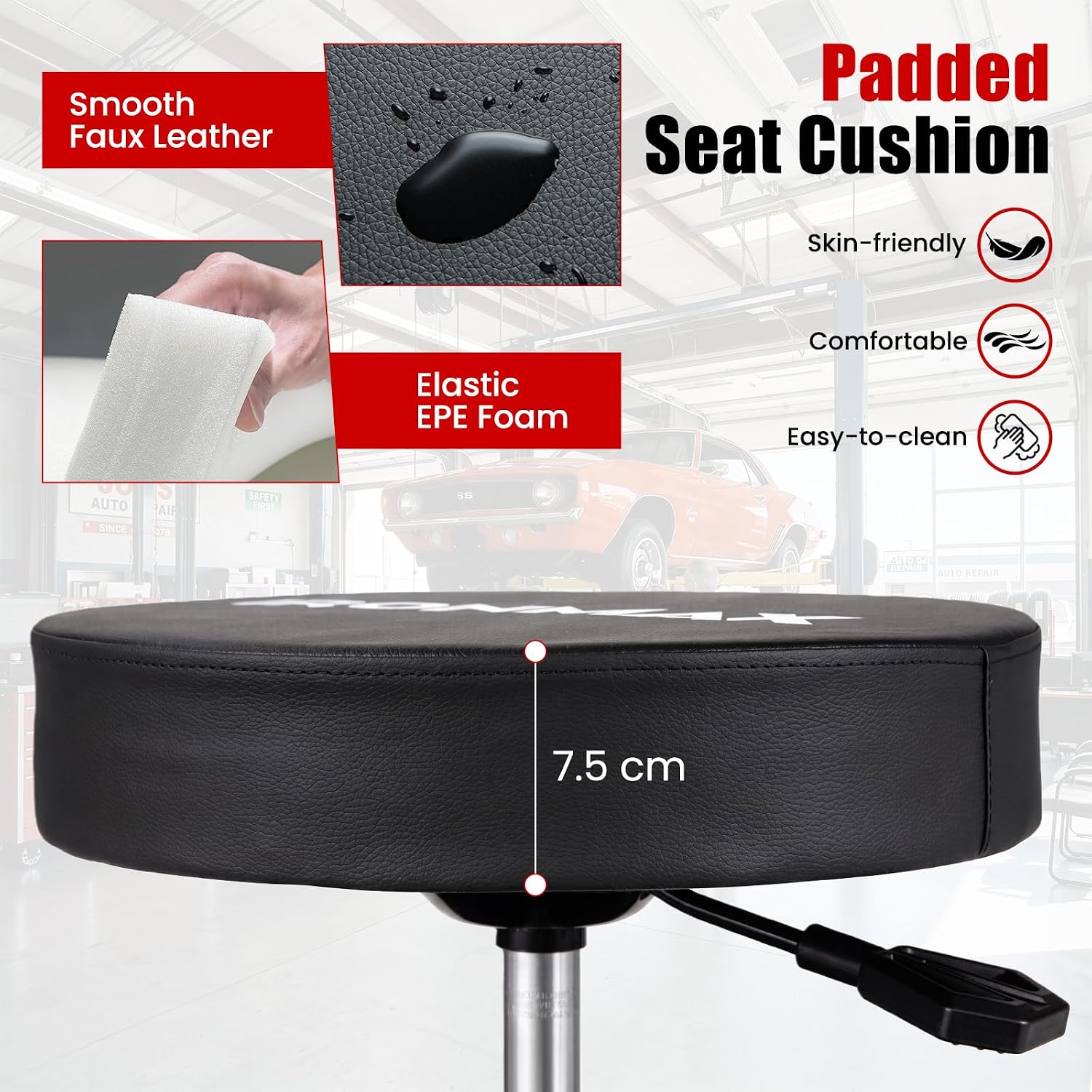 Workshop Stool with Wheels and Height Adjustment