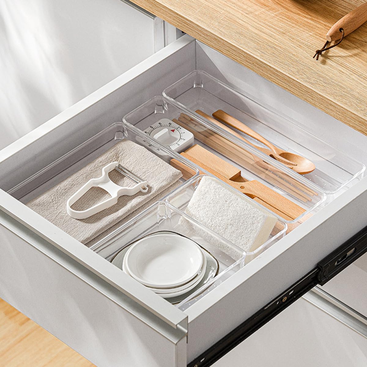 Luxshiny Set Organizer per Cassetti in Pet Dimensioni, Portaoggetti Versatile per Trucco e Cancelleria, Organizzazione Comoda per Scrivania e Casa