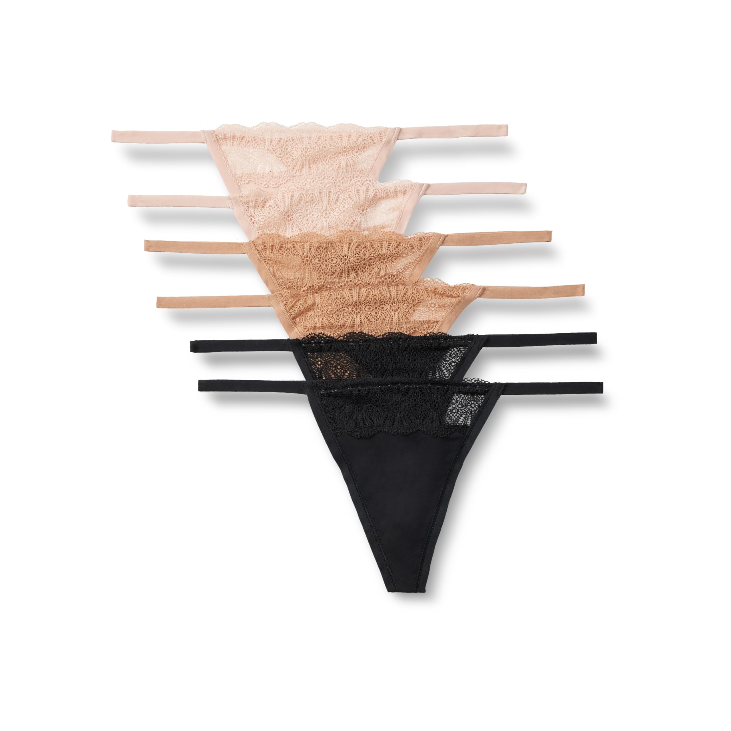 Amazon Essentials Damen G-String aus Peachfarbener Mikrofaser mit Spitzenbesatz