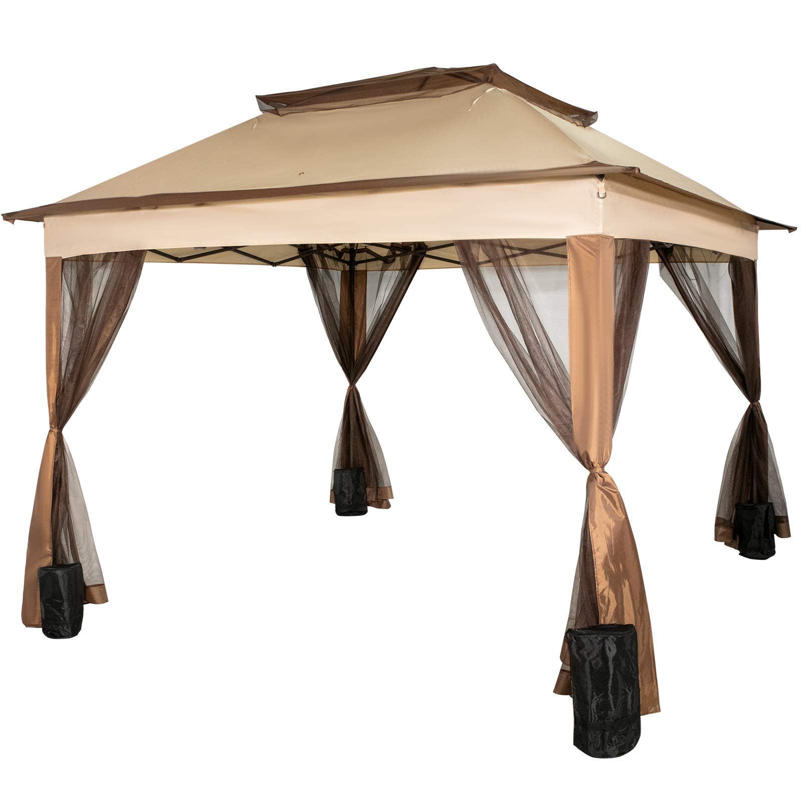 Happybuy 12x12ft Outdoor PopUp Canopy Gazebo Starter Kit, Equipped with Four Sandbags, Ground
