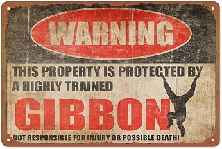 Gibbon Metal Sign, Gibbon Warning, Ape, Chimpanzee, Gorilla, Humanoid Aluminum Metal Sign Posters 8x12 Inch For Living Room Bedroom Bathroom Decoration
