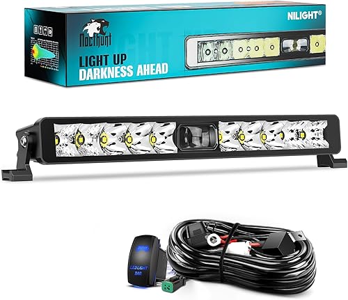 Nilight Barra de luz LED de 14 pulgadas, 11 LED de una sola fila, luces LED de visión nocturna sin tornillos, luces todoterreno con interruptor