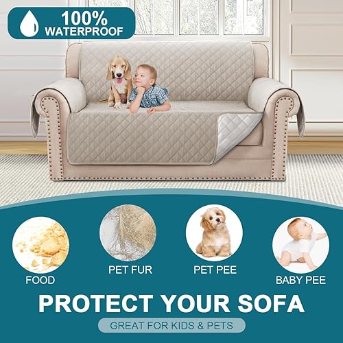 Miniatura 8 de Turquoize Funda de sofá 100% impermeable para sofá de 2 cojines, funda de sofá triple antideslizante para perros, funda protectora de muebles