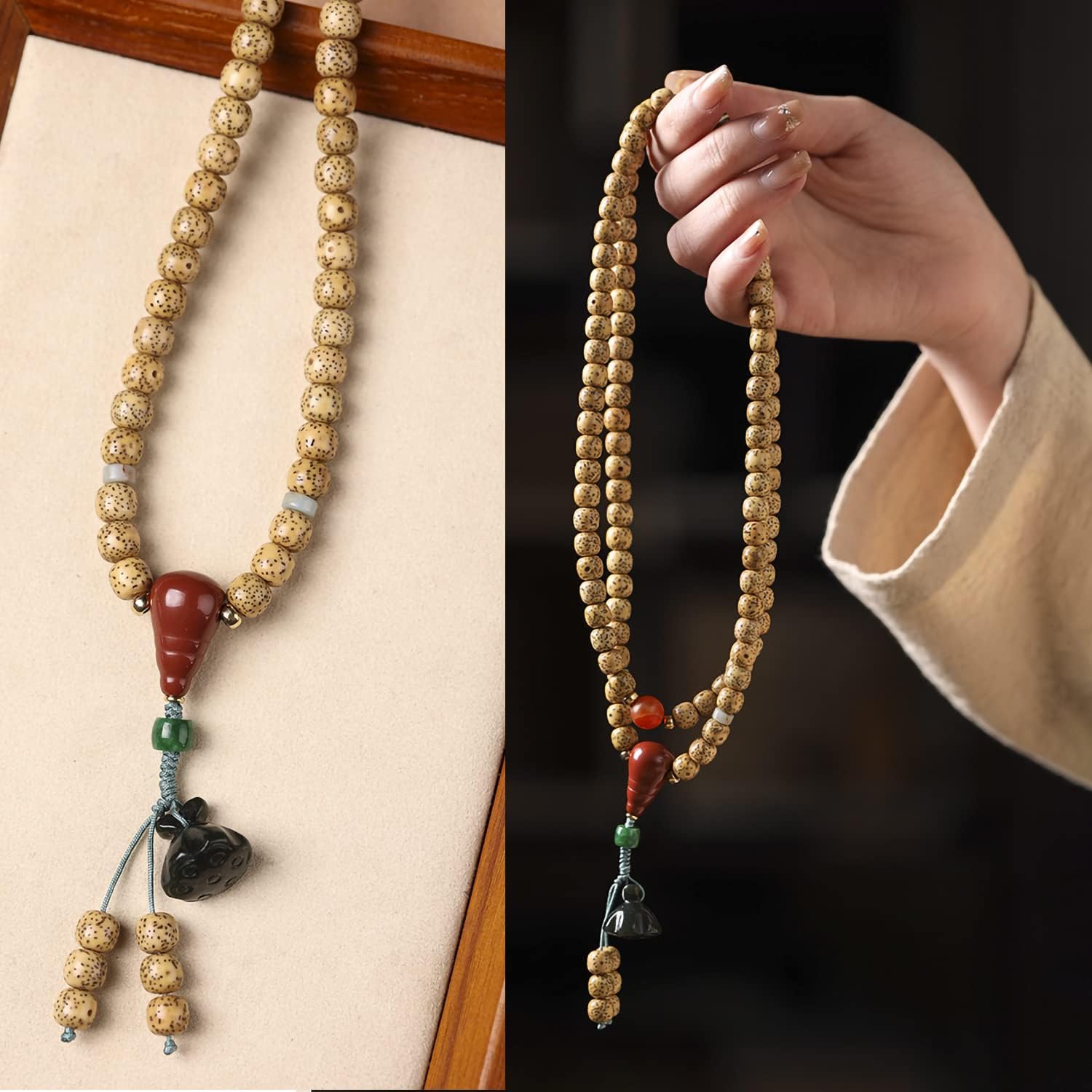 FAZOVIN Genuine Aged Bodhi Seed Bracelet 108 Mala Beads Necklace- Meditation Prayer Beads for Women - Image 5