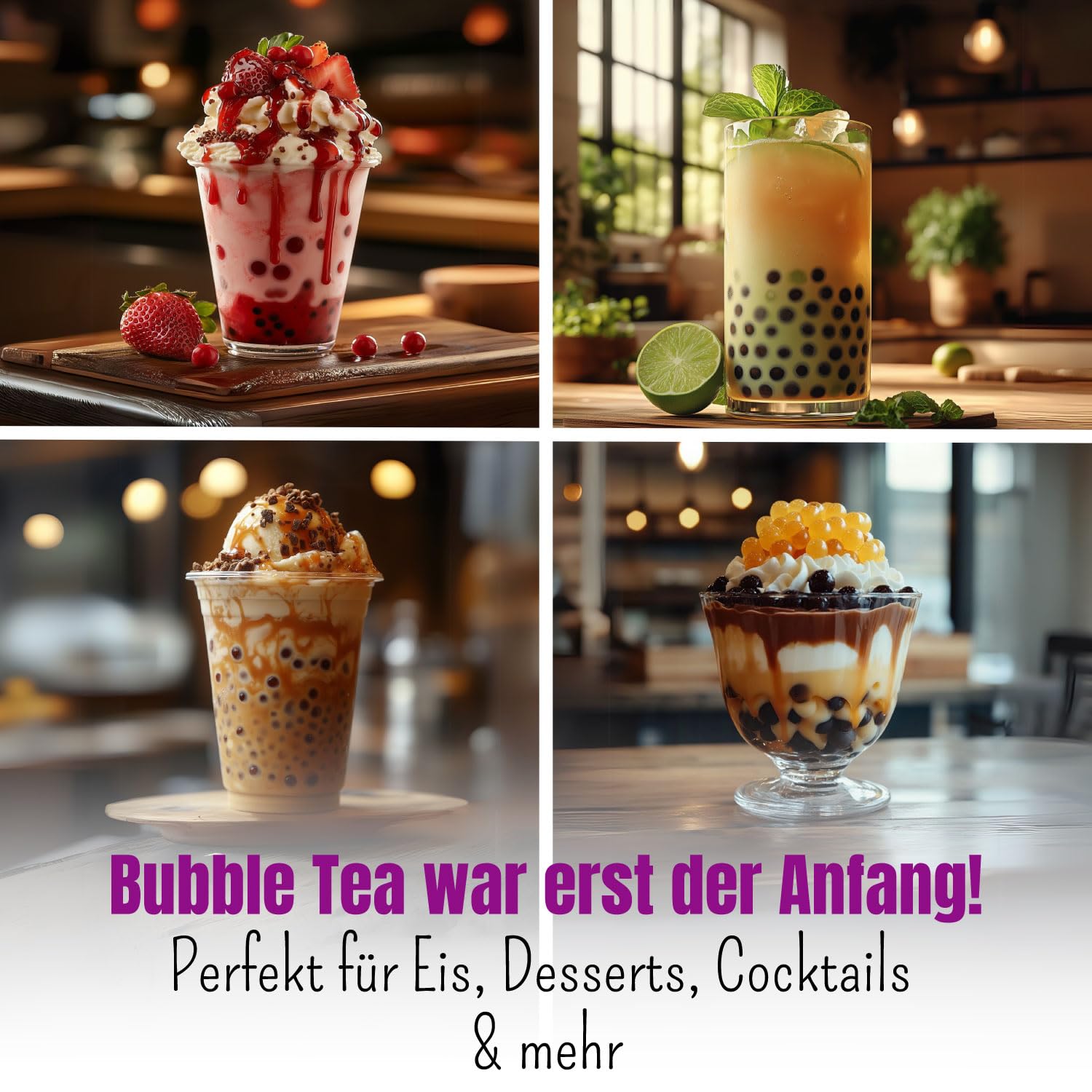 Momó's Tea® Bubble Tea Perlen Set - 4er-Pack [Blaubeeren, Erdbeeren, Mango,Litschi] - 100% vegan, halal, glutenfrei