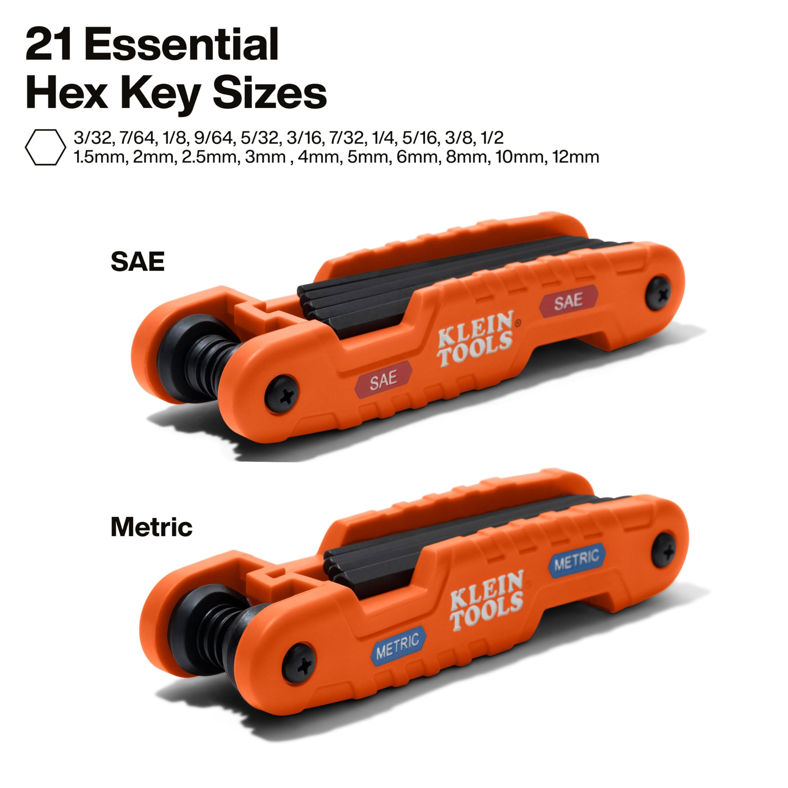KLEIN TOOLS 70552 Pro - Juego de llaves hexagonales SAE y métricas plegables, 21 llaves, herramienta de llave Allen con cuchillas de alto apalancamiento, paquete de 2