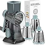 KEOUKE Rotary Cheese Grater Hand Crank Transparent - Shredder Slicer Grinder 3 Stainless Steel Blades, Stable Suction, Labor-Saving Handle, Safe Kitchen Tool for Cheese, Vegetable, Nuts, Chocolate