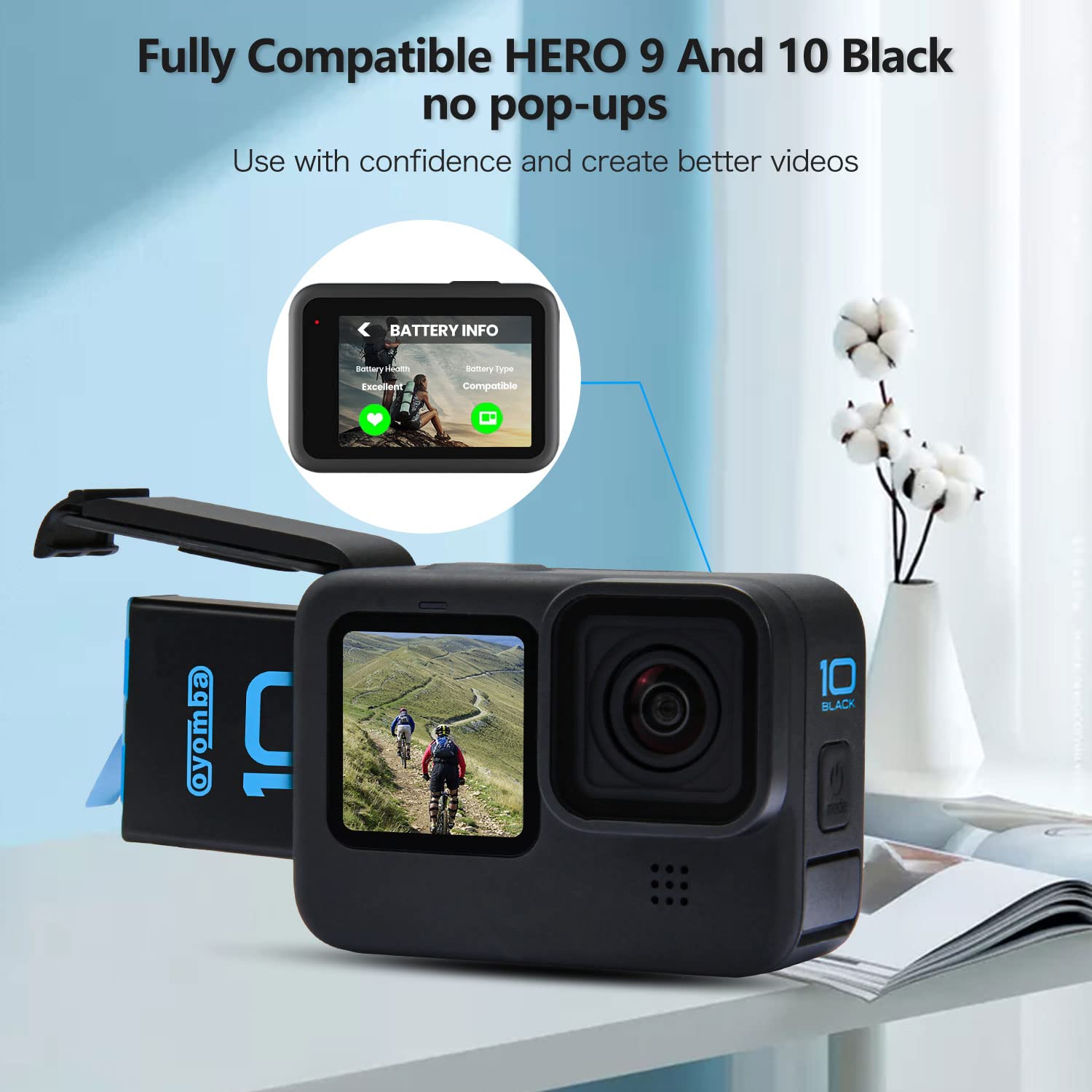 2000mAh Batterie Hero 10/9 de Rechange pour Gopro Hero 9 Black, GoPro Hero 10 Black et Chargeur de Stockage Fermé à 3 Canaux (Entièrement Compatible avec Les Accessoires Officiels GoPro 9/10)