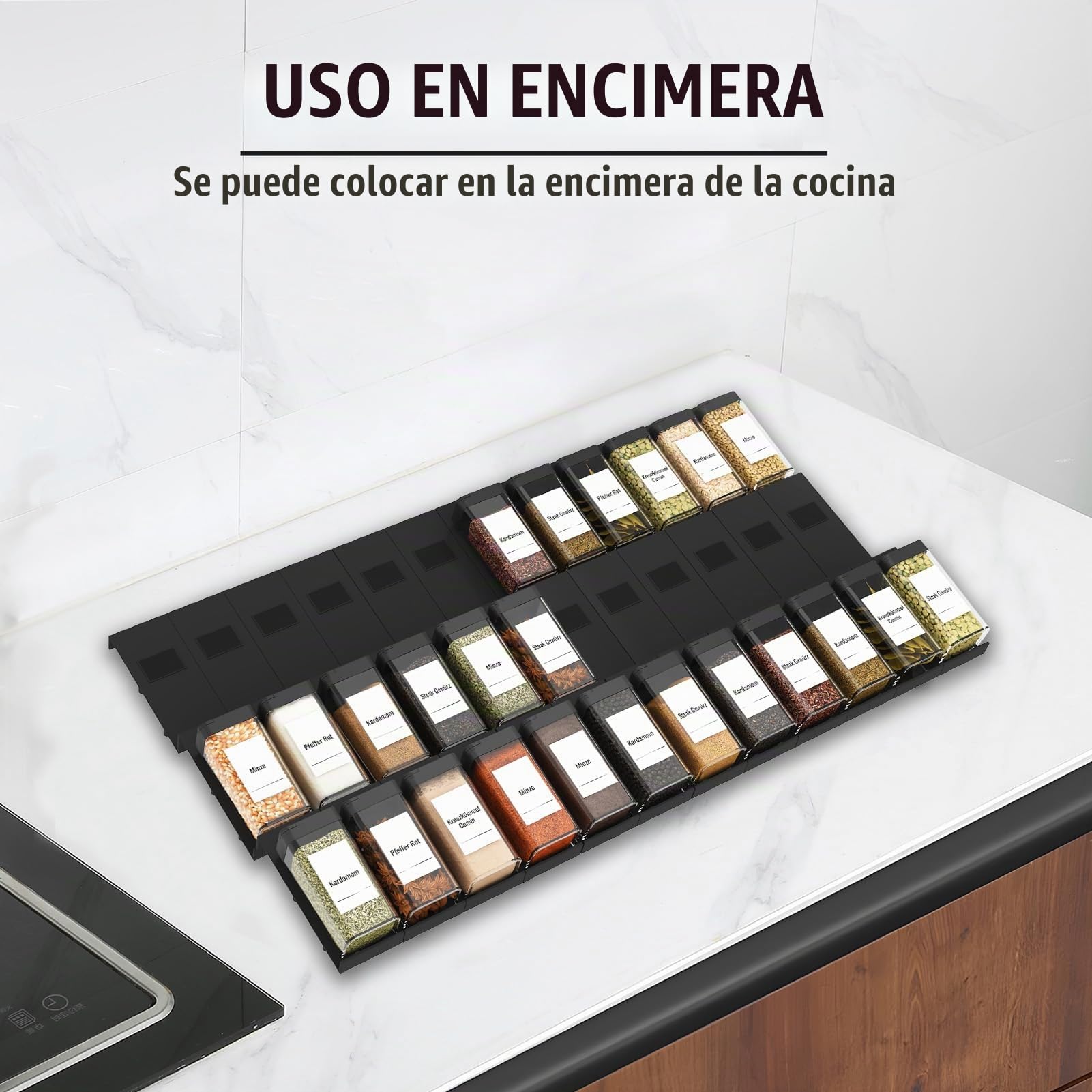 Famhap 24 Especiero de Cajón Con 24 Botes Especias, piezas Bandeja para Cajones de Cocina, Cajón para Especias Colocable para Frascos de Especias