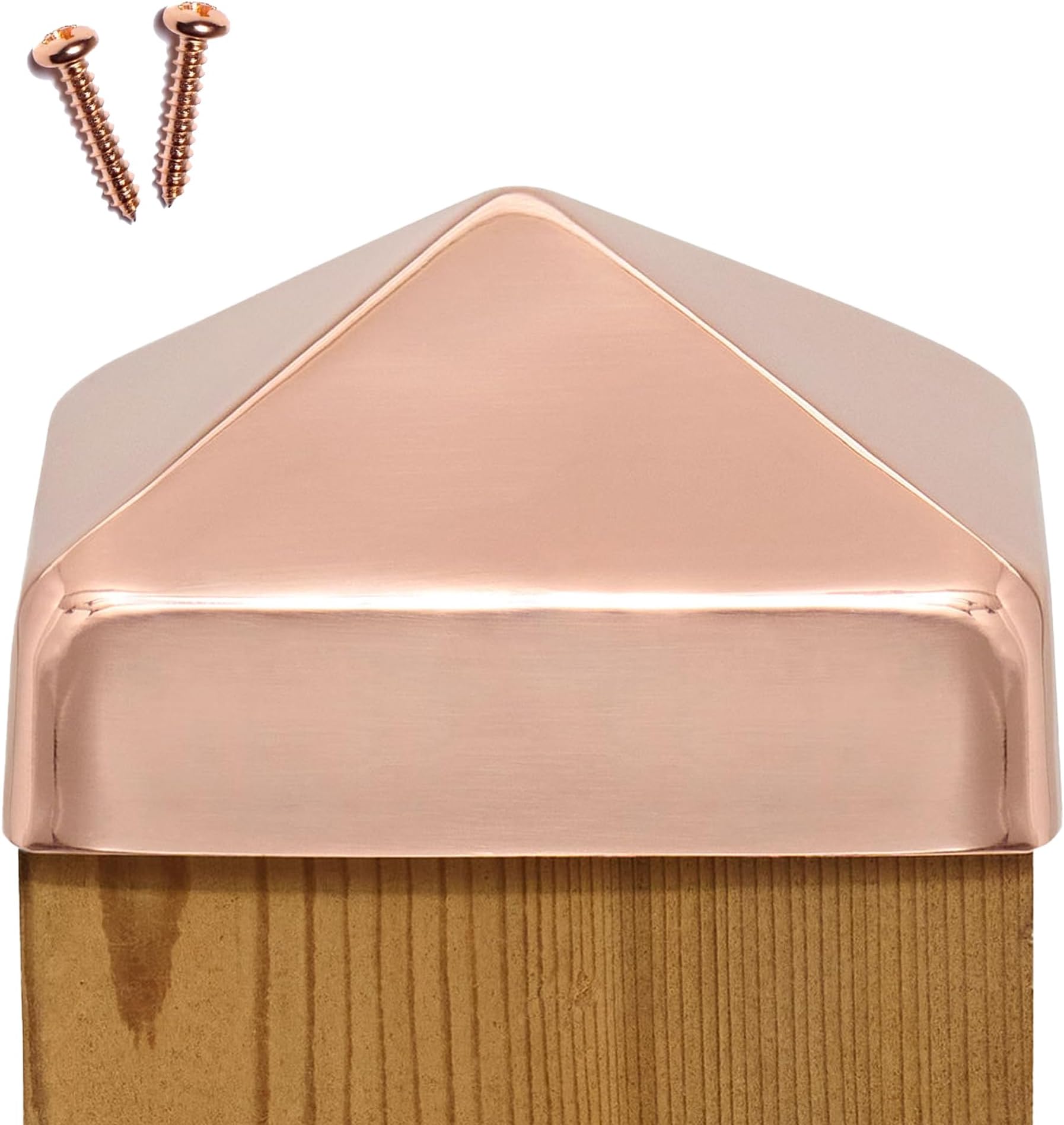 4x4 Copper Pyramid Post Cap - Extended Lip - Solid Copper - Will Patina Naturally (3-1/2" x 3-1/2")