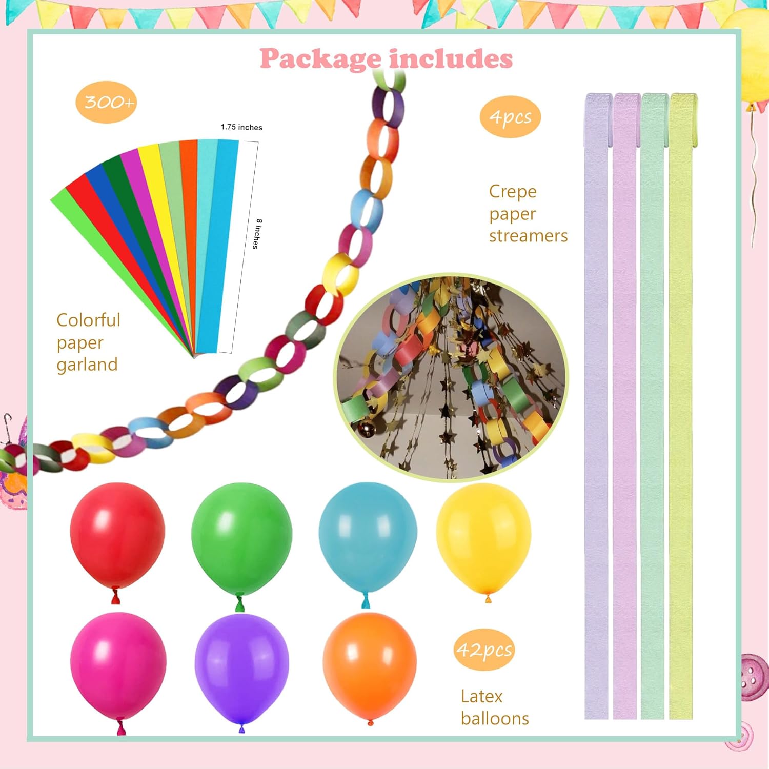 Whimsical Inner-Child Birthday Party Decorations, DIY Paper Chain Garland, Crepe Paper Streamers, Star Garland, Magical Girlhood Birthday Party Decorations