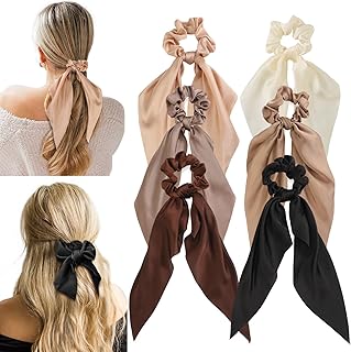 6 PCS Silk Scrunchies with Bows, Knotted Bow Hair Ties for Women & Girls...
