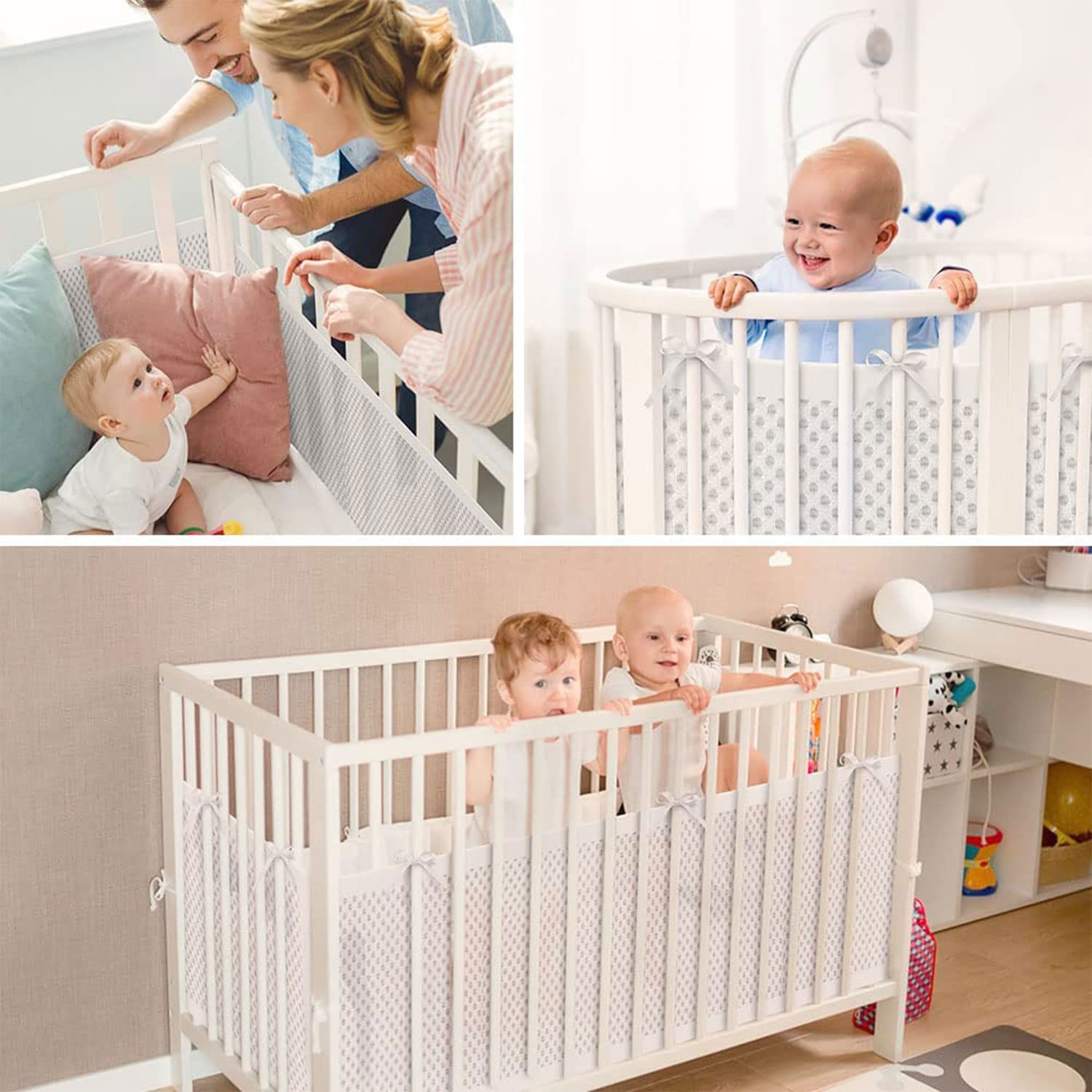 Tour de lit Bébé Cabane, Tours de Lit en Maille Respirant, Contour de Lit Bébé Respirant, Doublure en Maille 4 Côtés, Contour de Lit pour Bébé avec Circulation de l'air Doublure en Maille