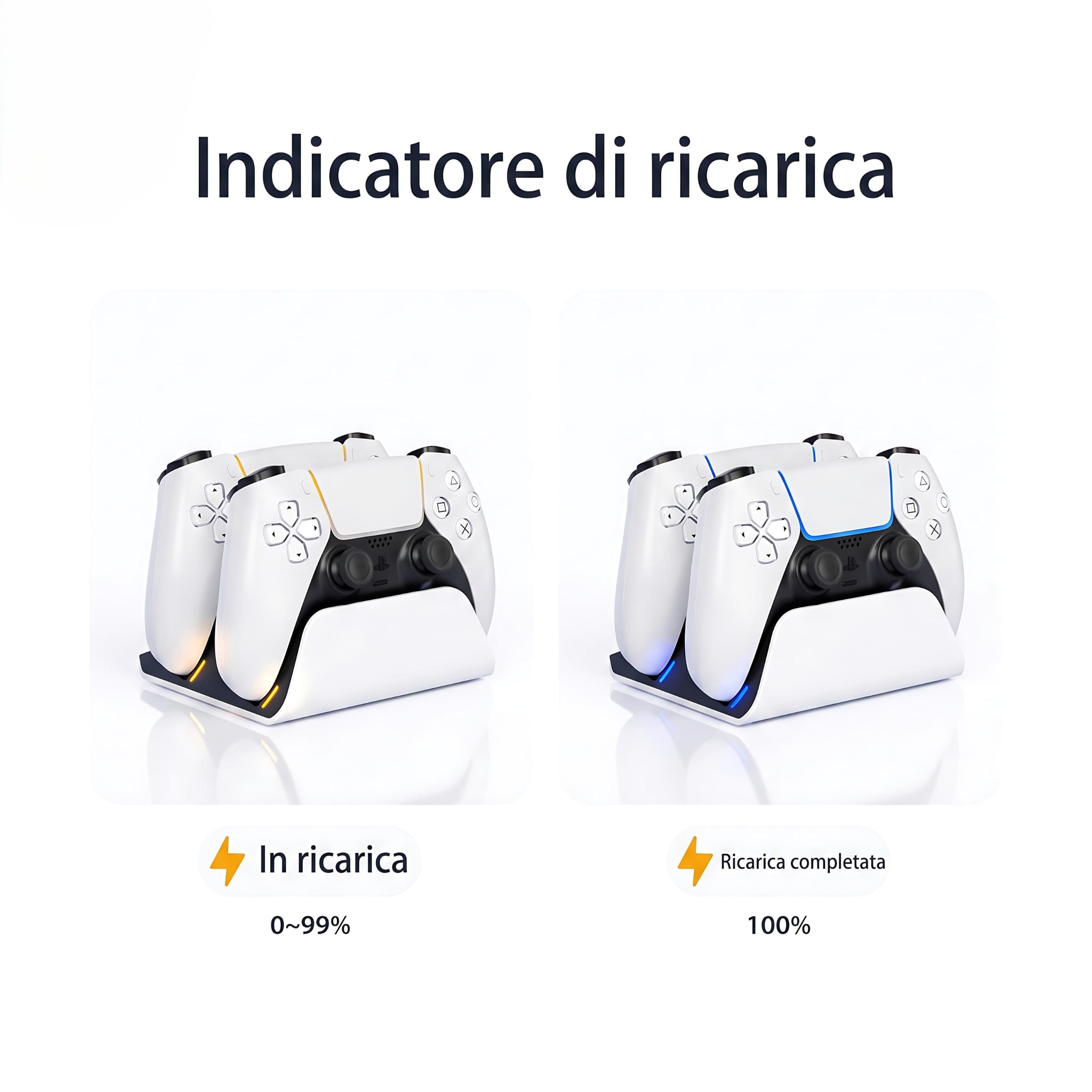 Base di Ricarica Doppia per PS5 DualSense, Bianca con cavo di ricarica