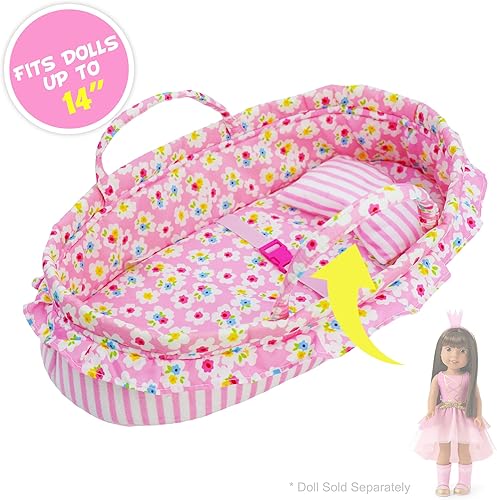 Miniatura 2 de June Garden Cozy Dream - Moisés para muñeca  Transportador portátil para muñecas de hasta 14 pulgadas  Almohada suave y hebilla de seguridad incluida