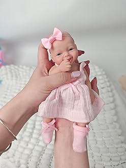 7" Reborn Babies Silicone Full Body Micro Realistic Newborn Doll Lifelike Eyes Open Smile Baby Girl Looking Real with Pink Dress Accessories for Kids Birthday Gift